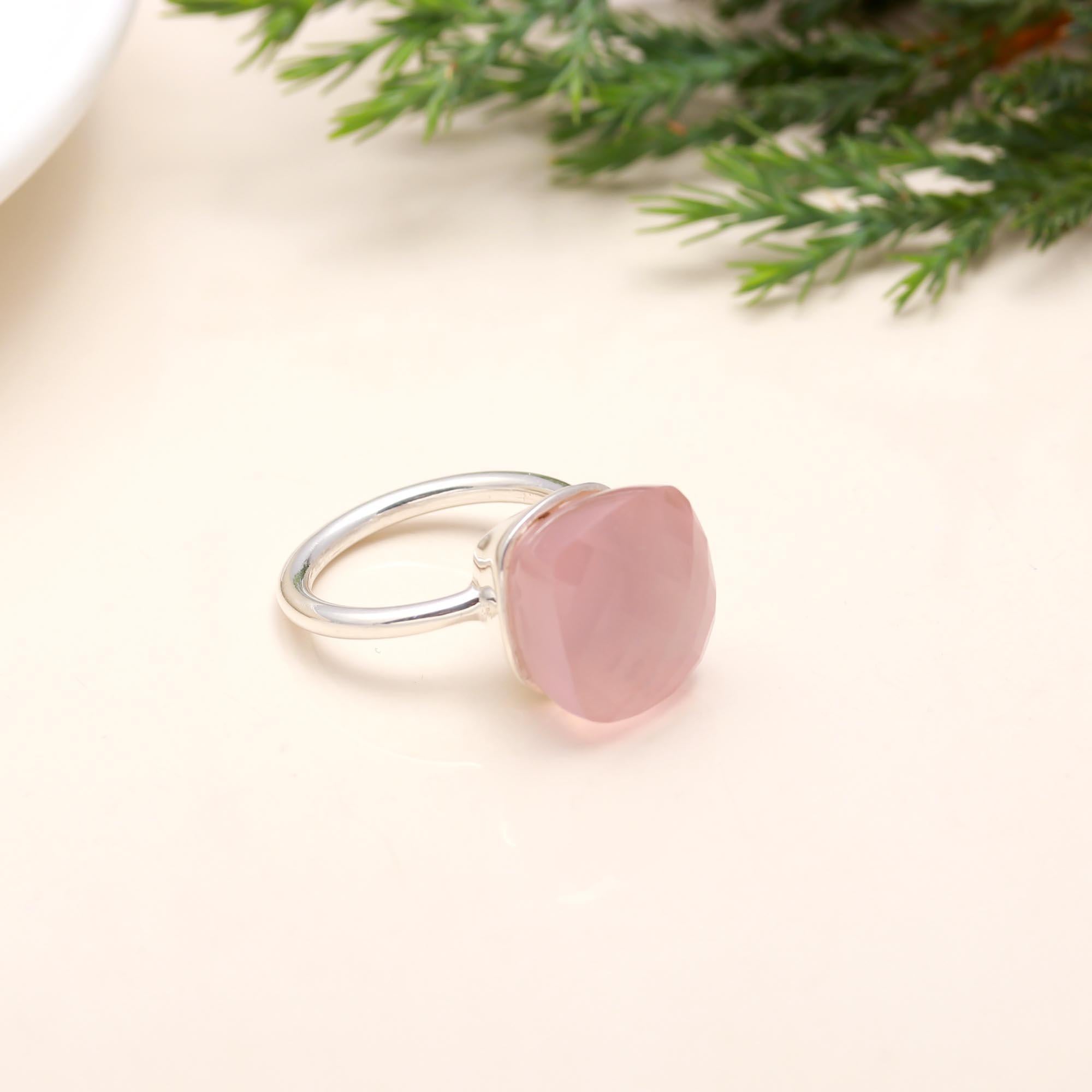 925 Silver Rose Quartz Ring