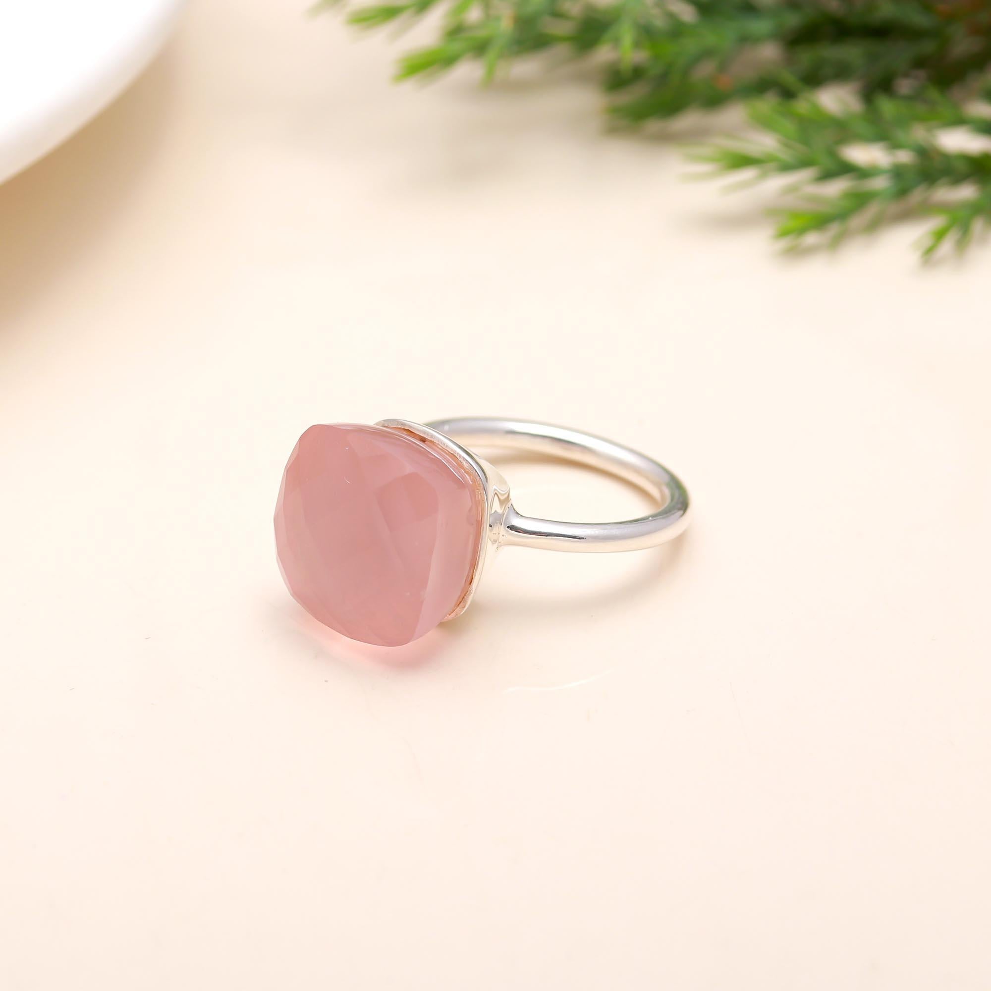 925 Silver Rose Quartz Ring