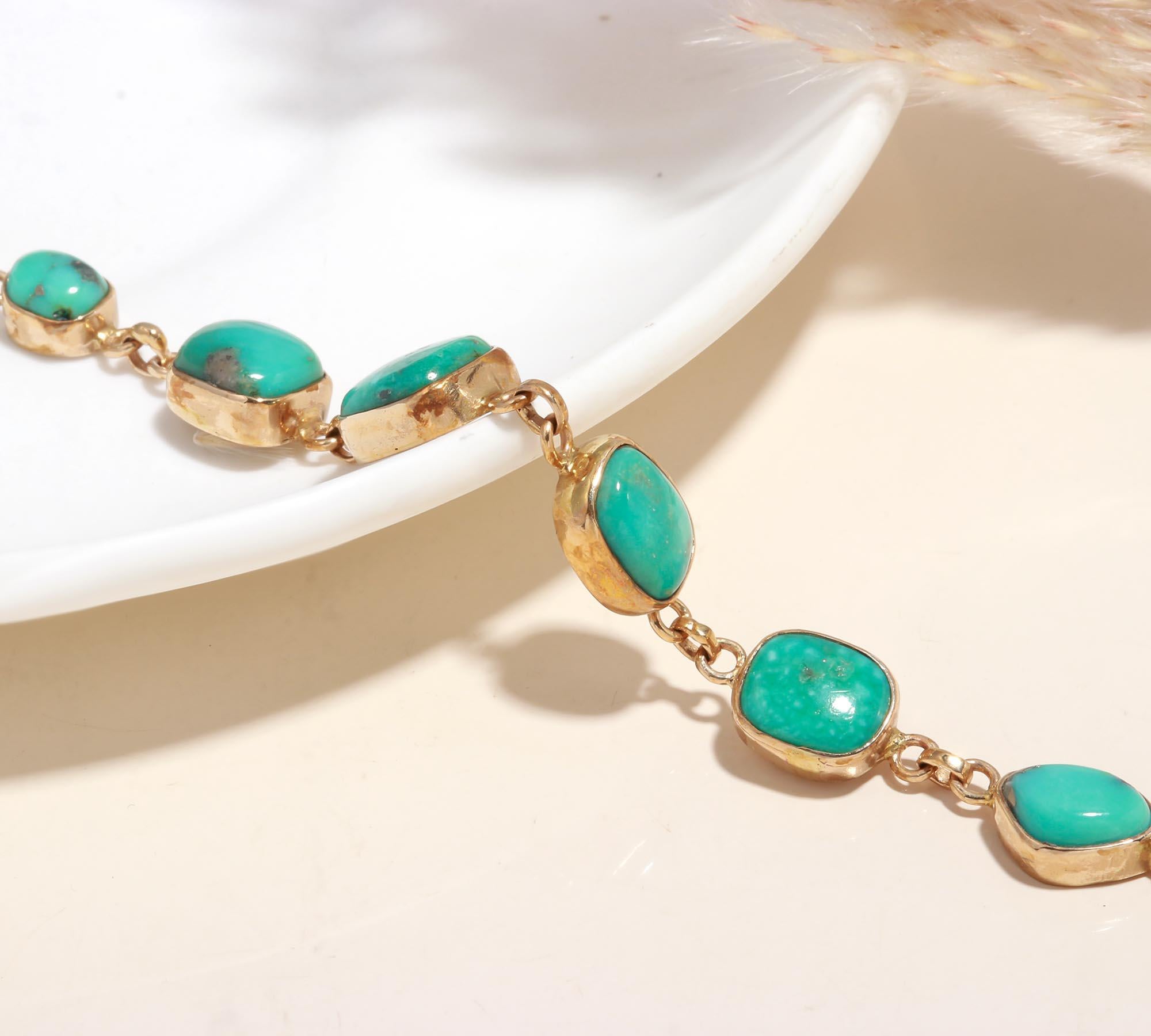 The Azure Chain: Natural Turquoise Gold Toggle Bracelet