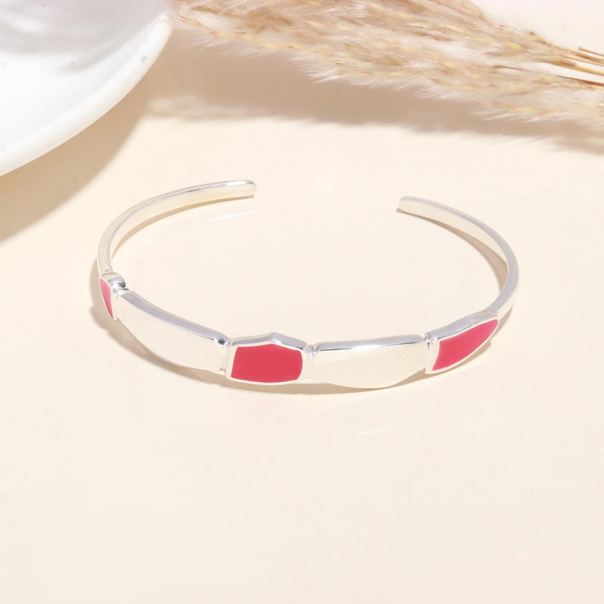 925 Sterling Silver Pink & Enamel Cuff Bracelet