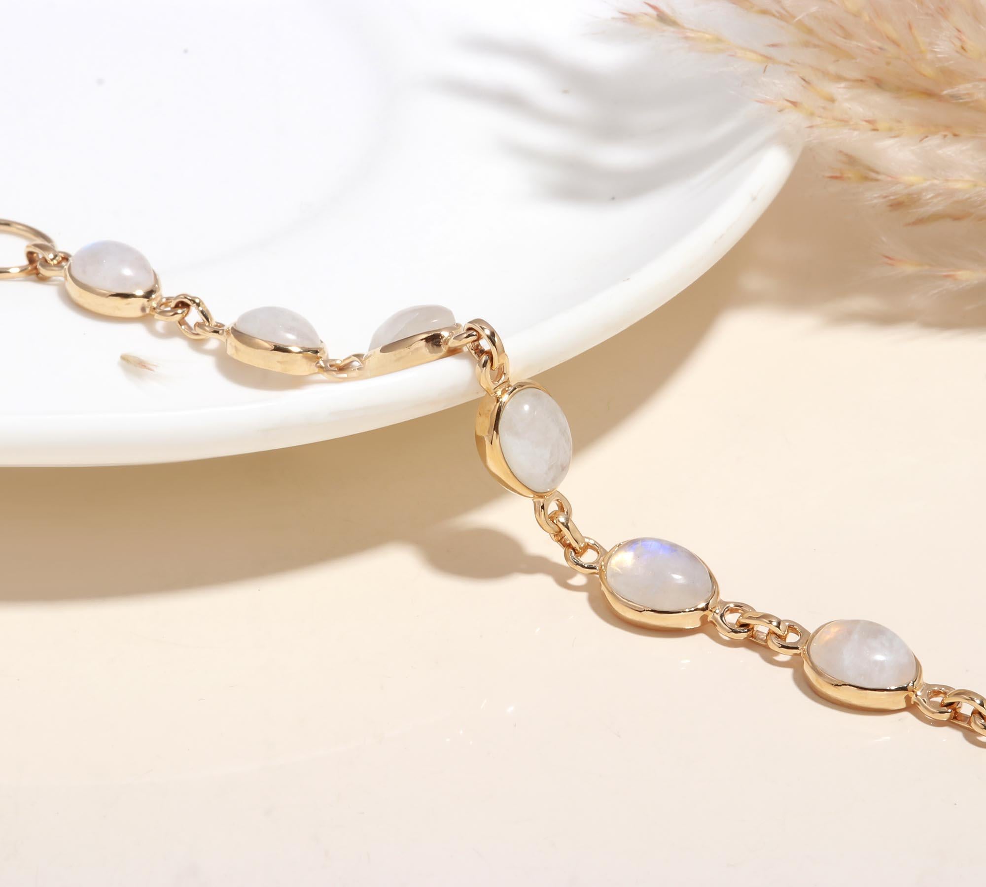 The Lunar Chain: Rainbow Moonstone Gold Vermeil Link Bracelet