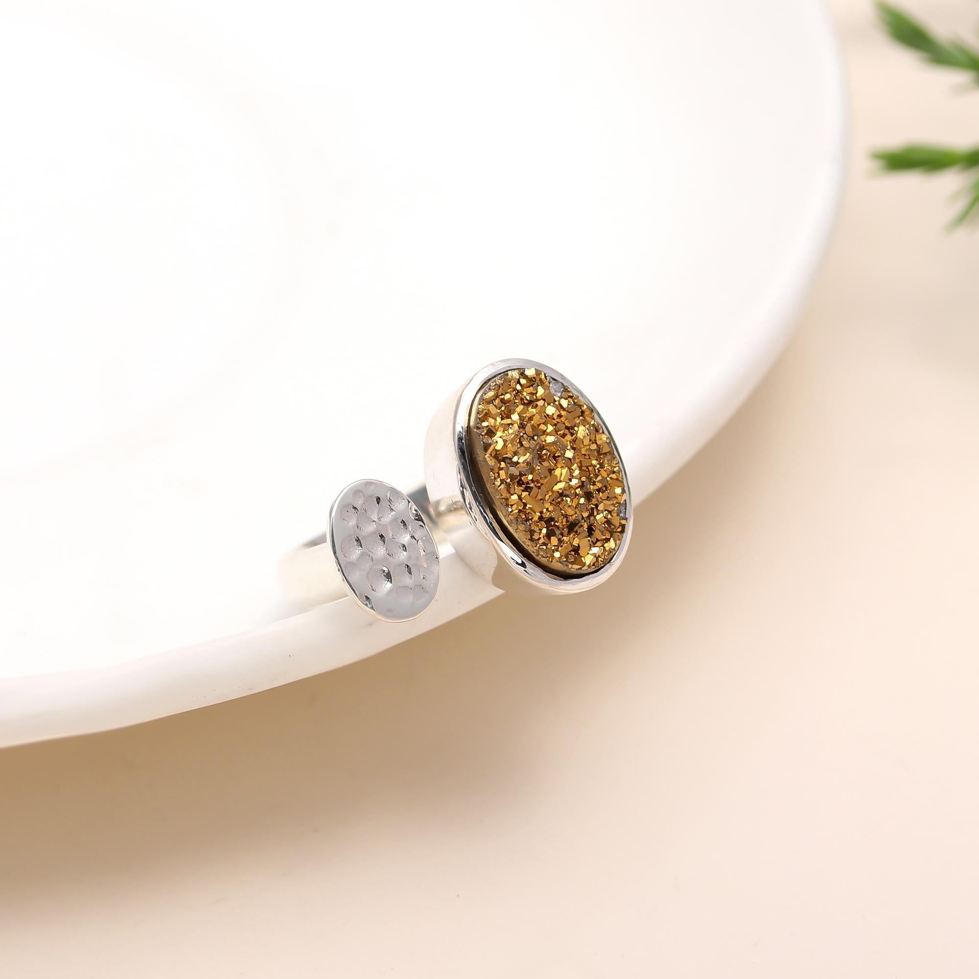 925 Silver Gold Druzy Ring