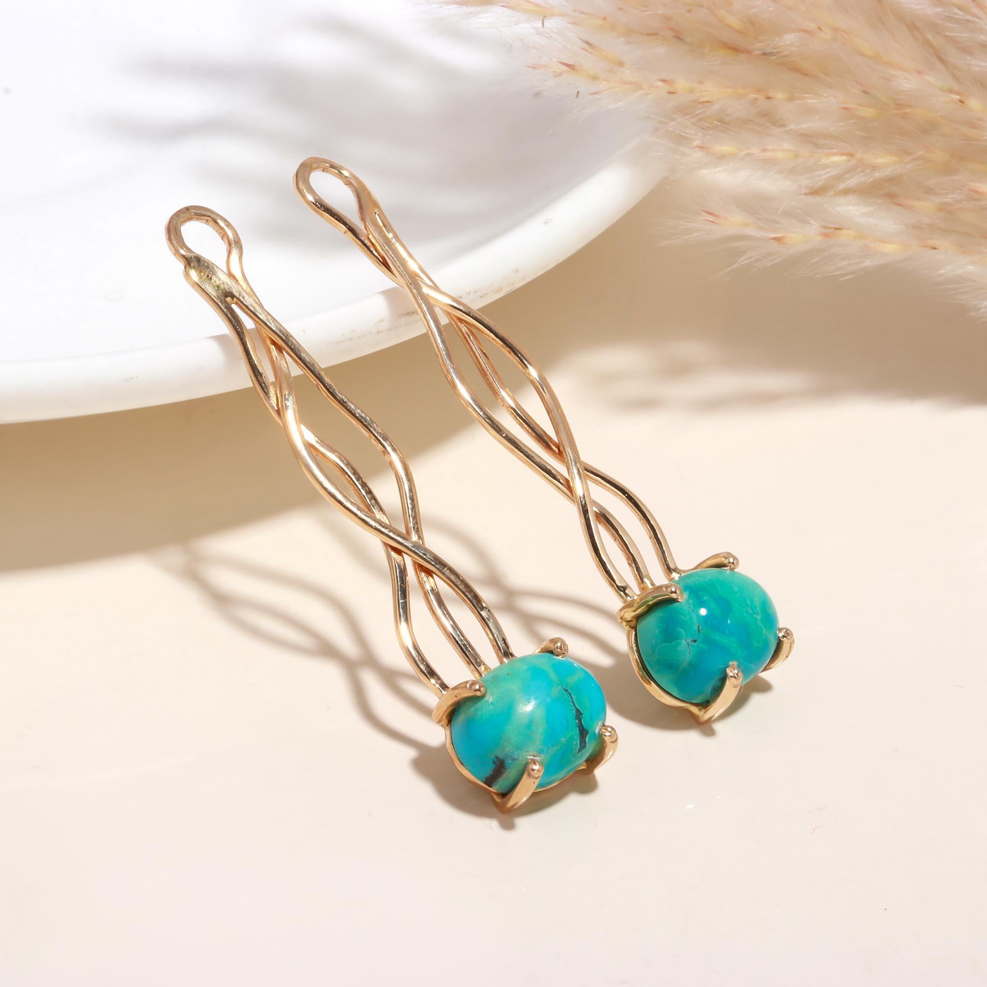 The Twisted Turquoise: Sculptural Wire Earrings