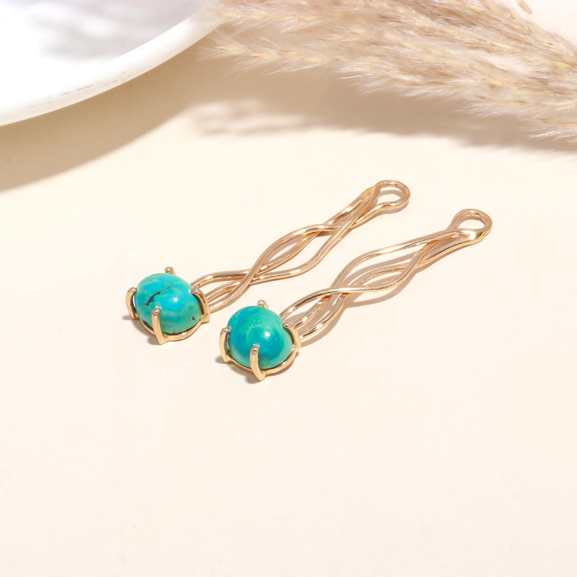 The Twisted Turquoise: Sculptural Wire Earrings