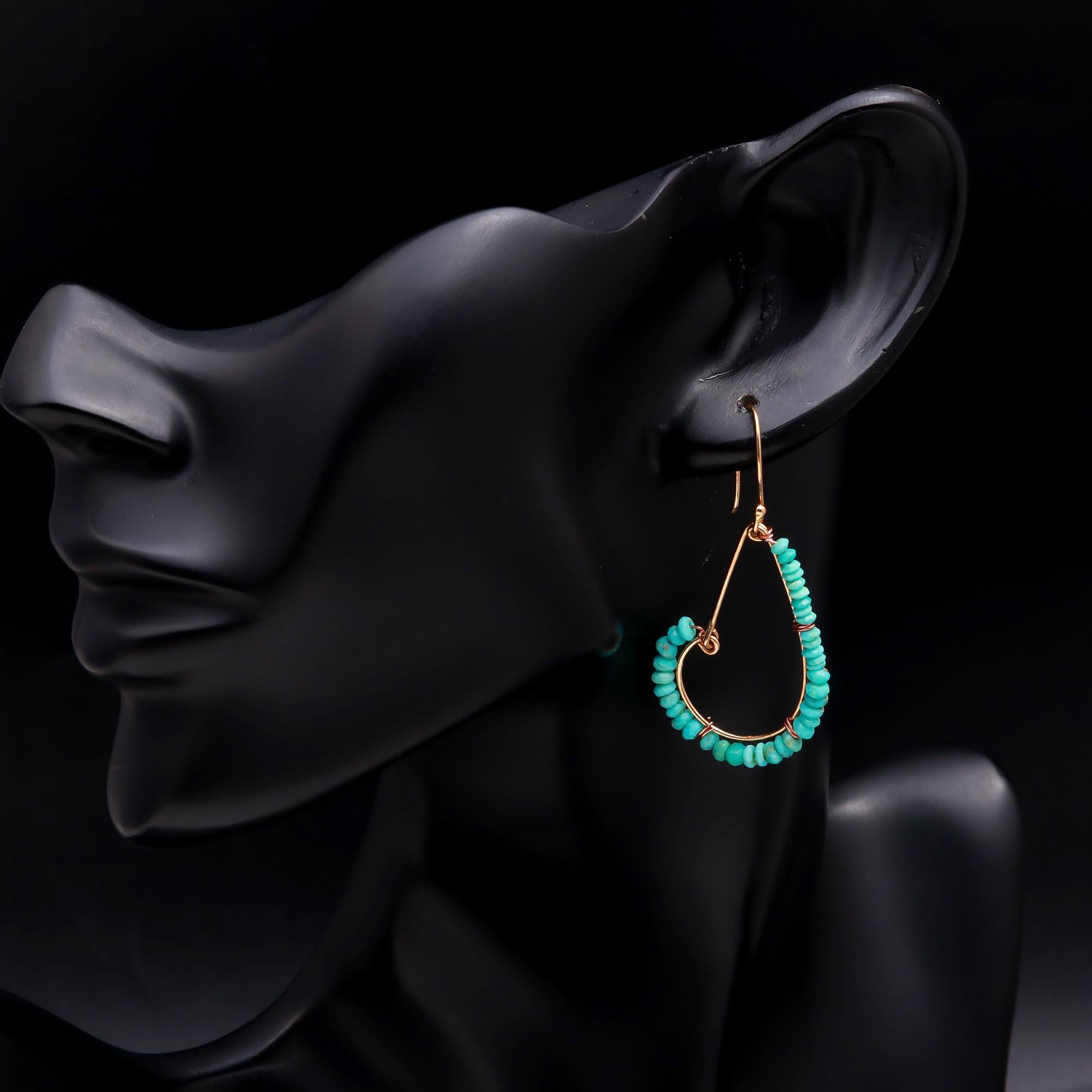 The Turquoise Halo: Beaded Wire Drop Earrings