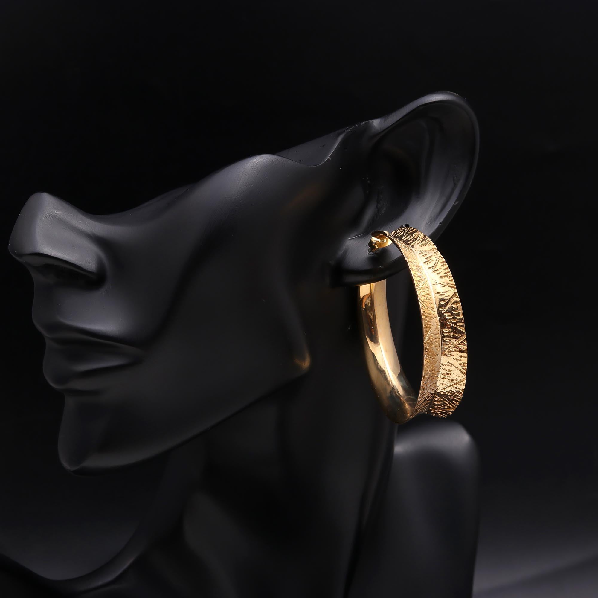 The Textured Bark: Wide Gold Hoop Earrings