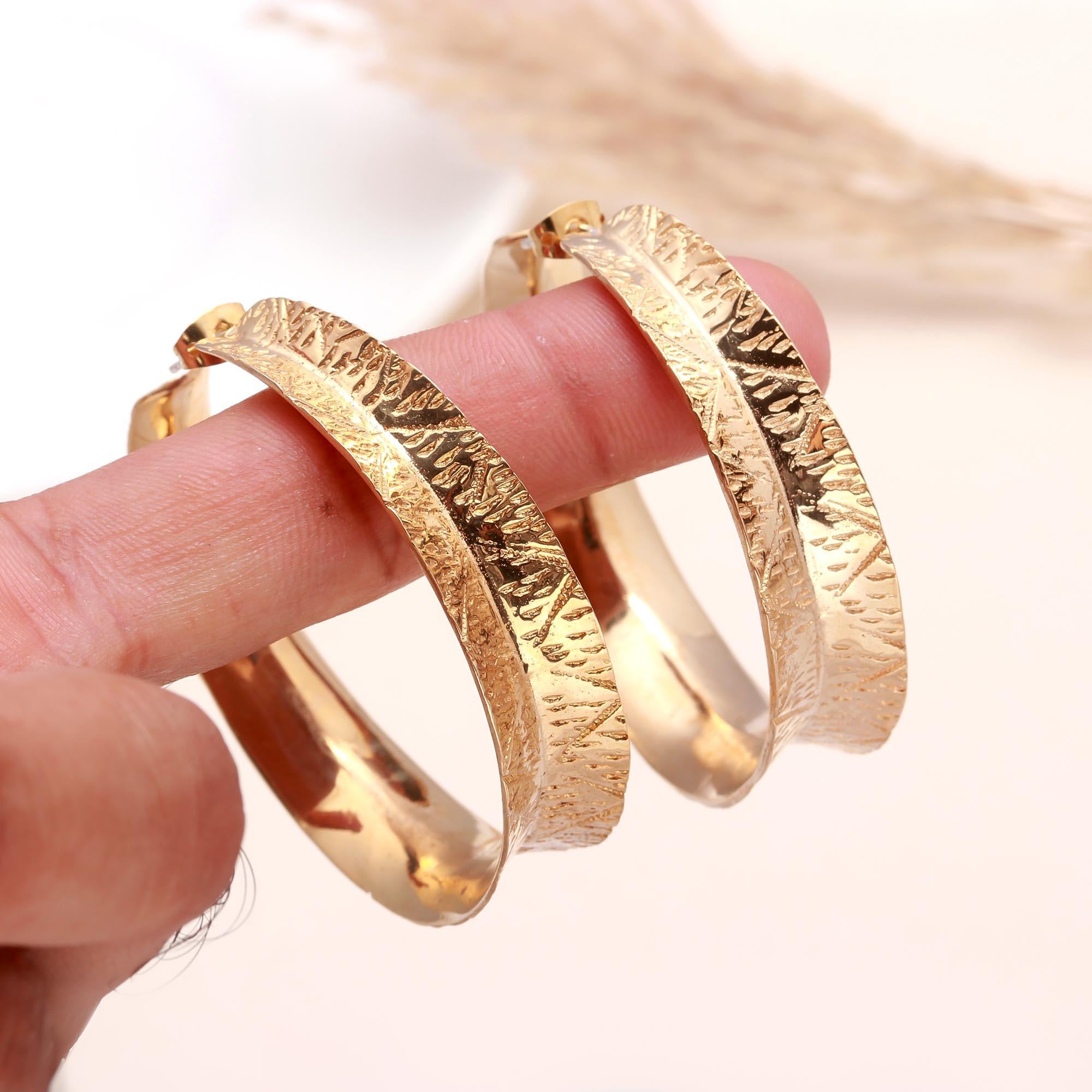 The Textured Bark: Wide Gold Hoop Earrings