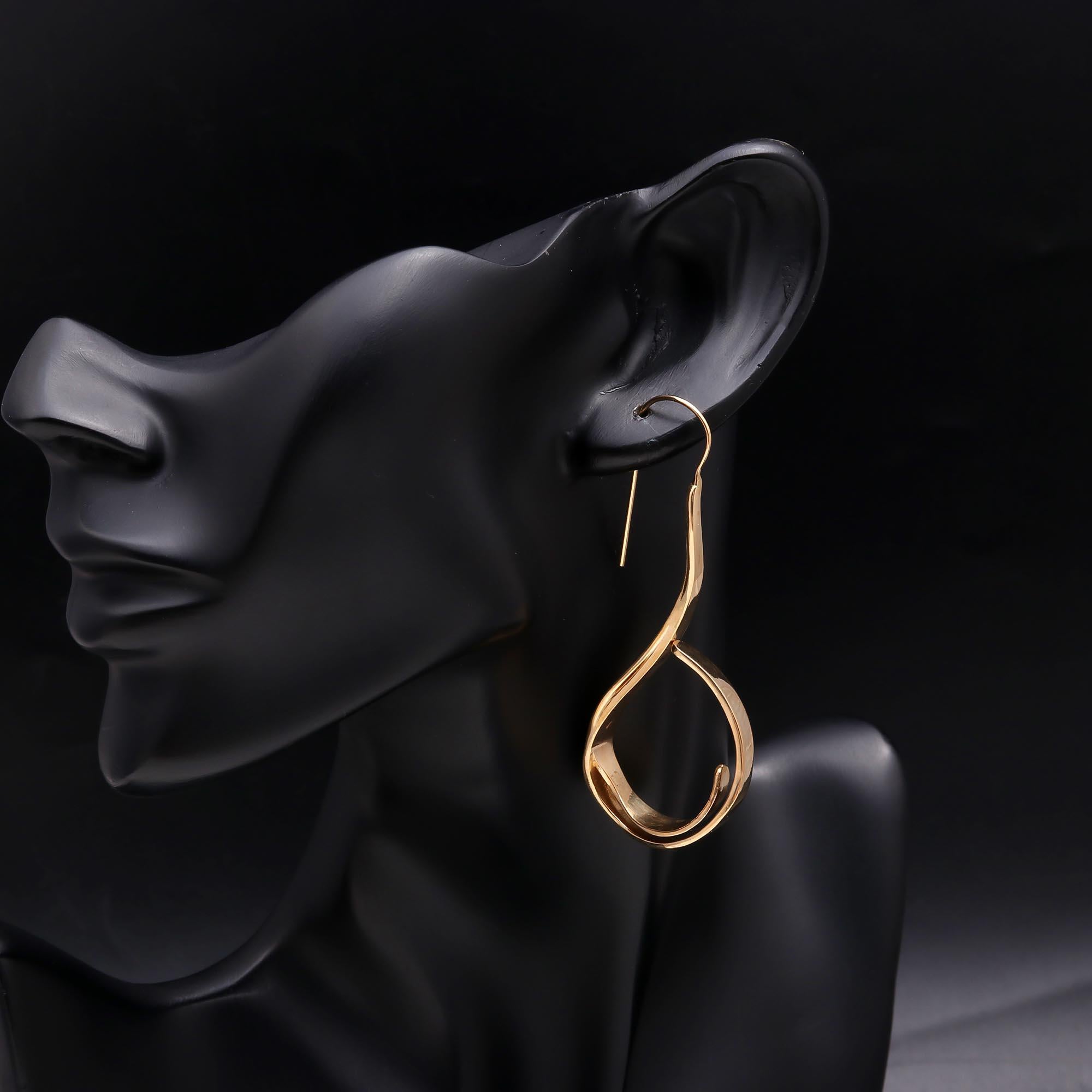 The Liquid Ribbon: Abstract Gold Loop Earrings