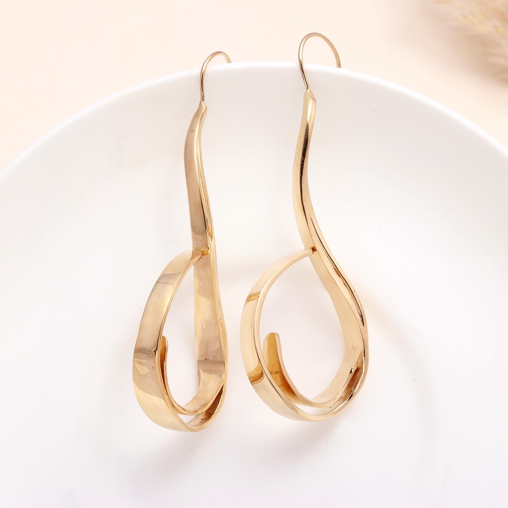 The Liquid Ribbon: Abstract Gold Loop Earrings