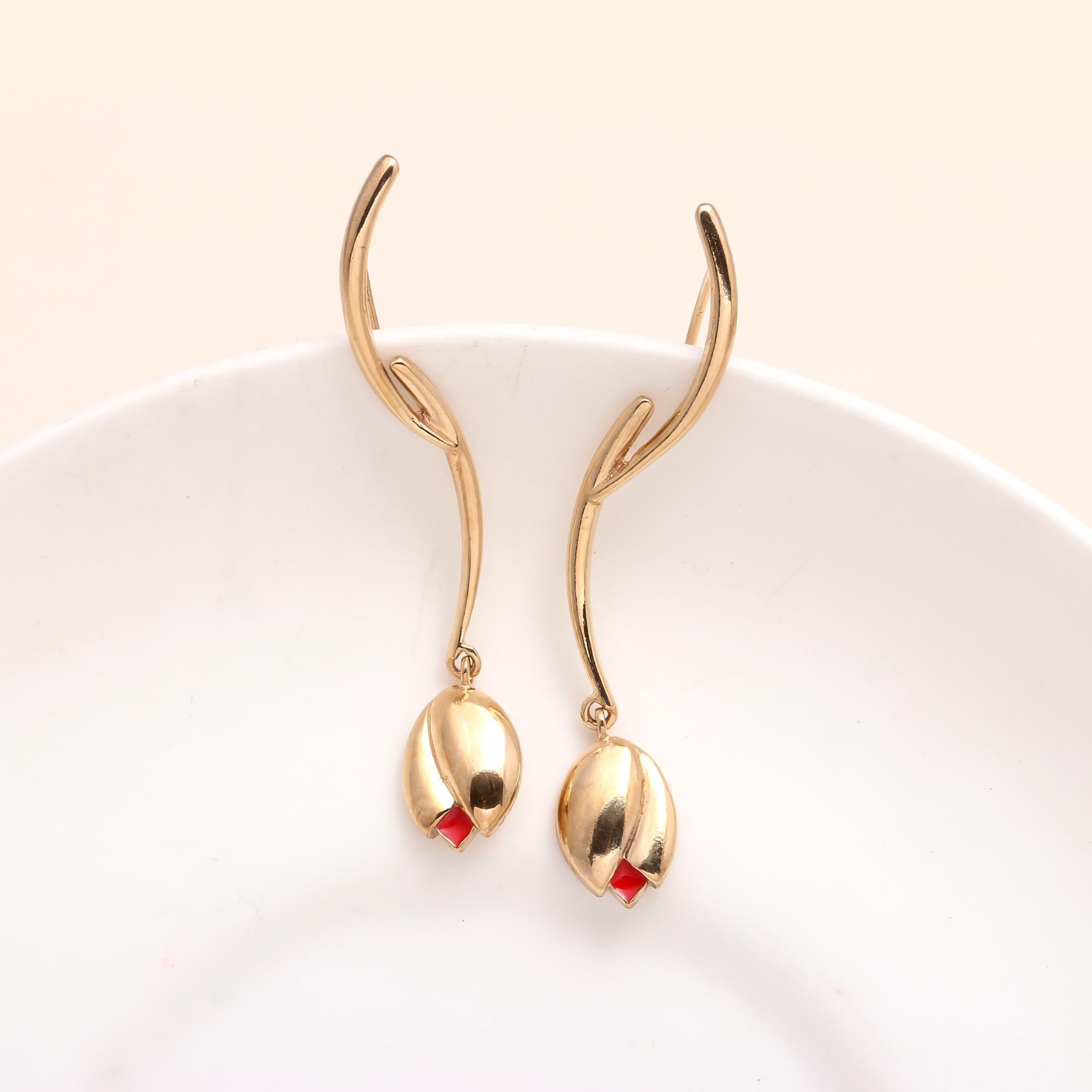 The Golden Tulip: Sculptural Flower Earrings