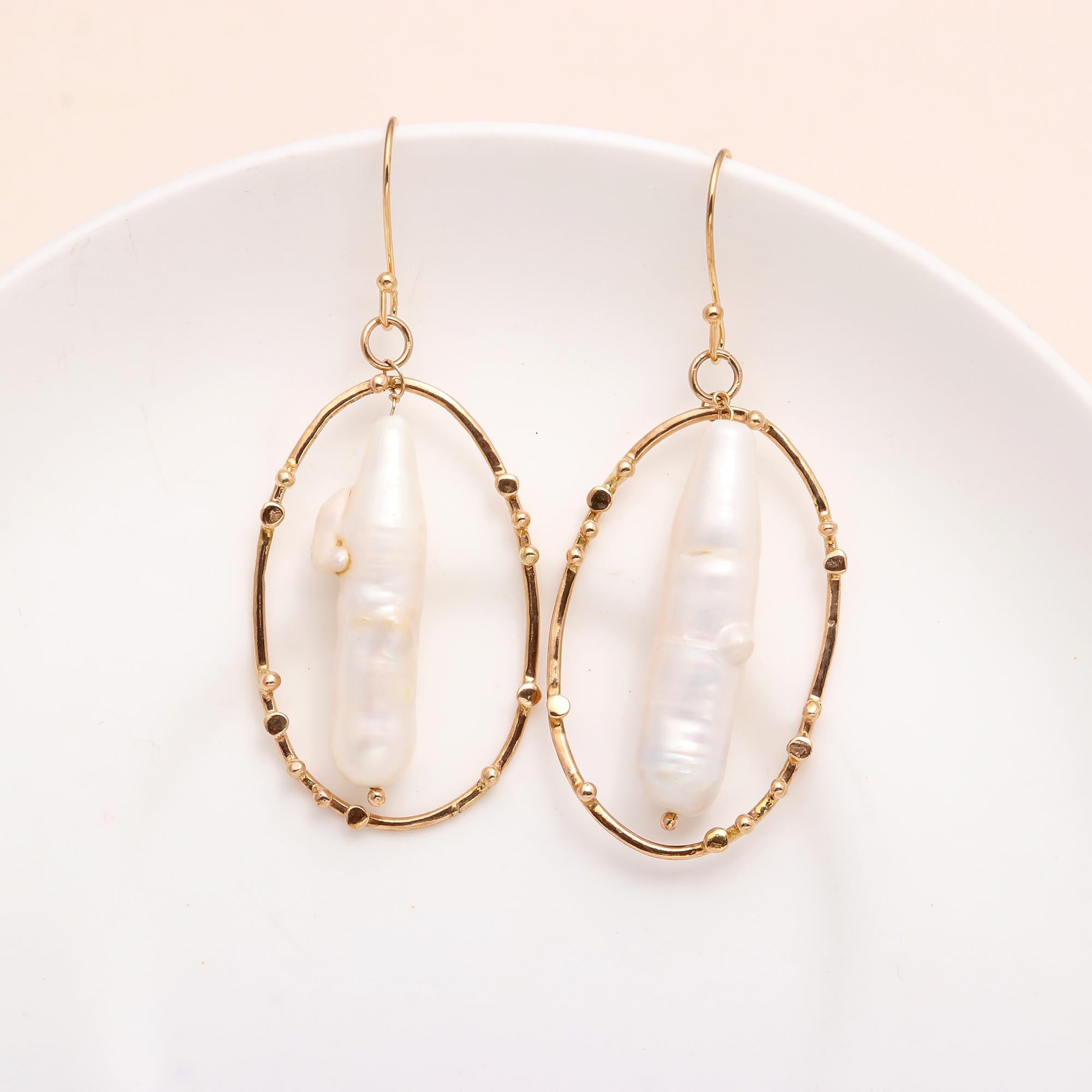 The Baroque Oval: Pearl & Wire Frame Earrings