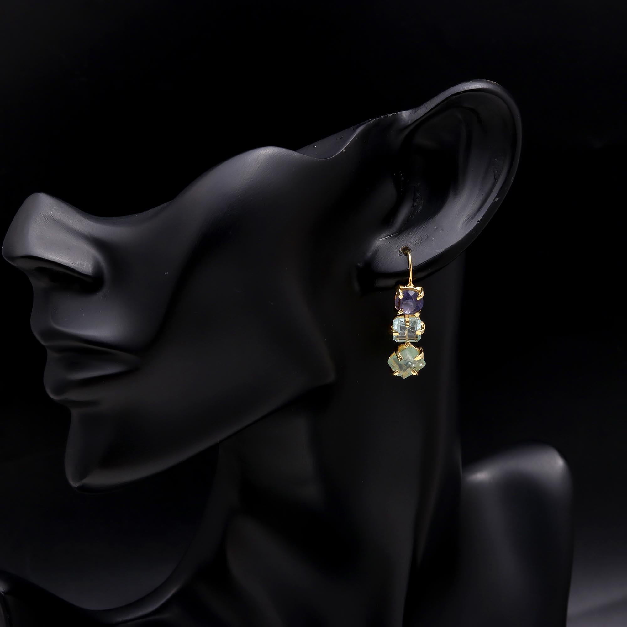 The Pastel Trio: Multi-Gemstone Linear Earrings