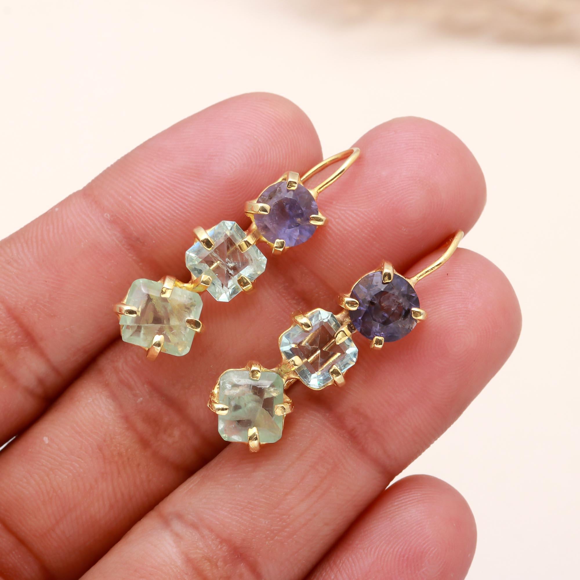 The Pastel Trio: Multi-Gemstone Linear Earrings