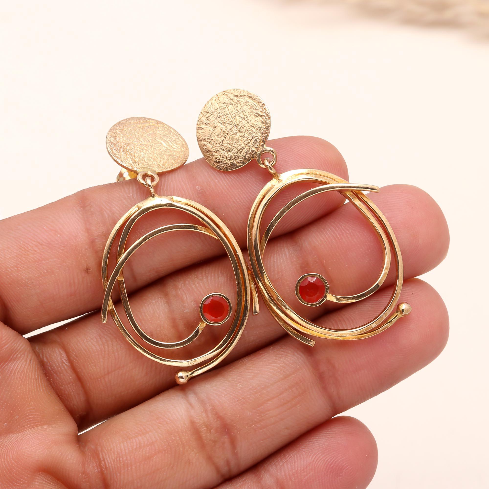 The Solar Orbit: Spiral Wire & Stone Earrings
