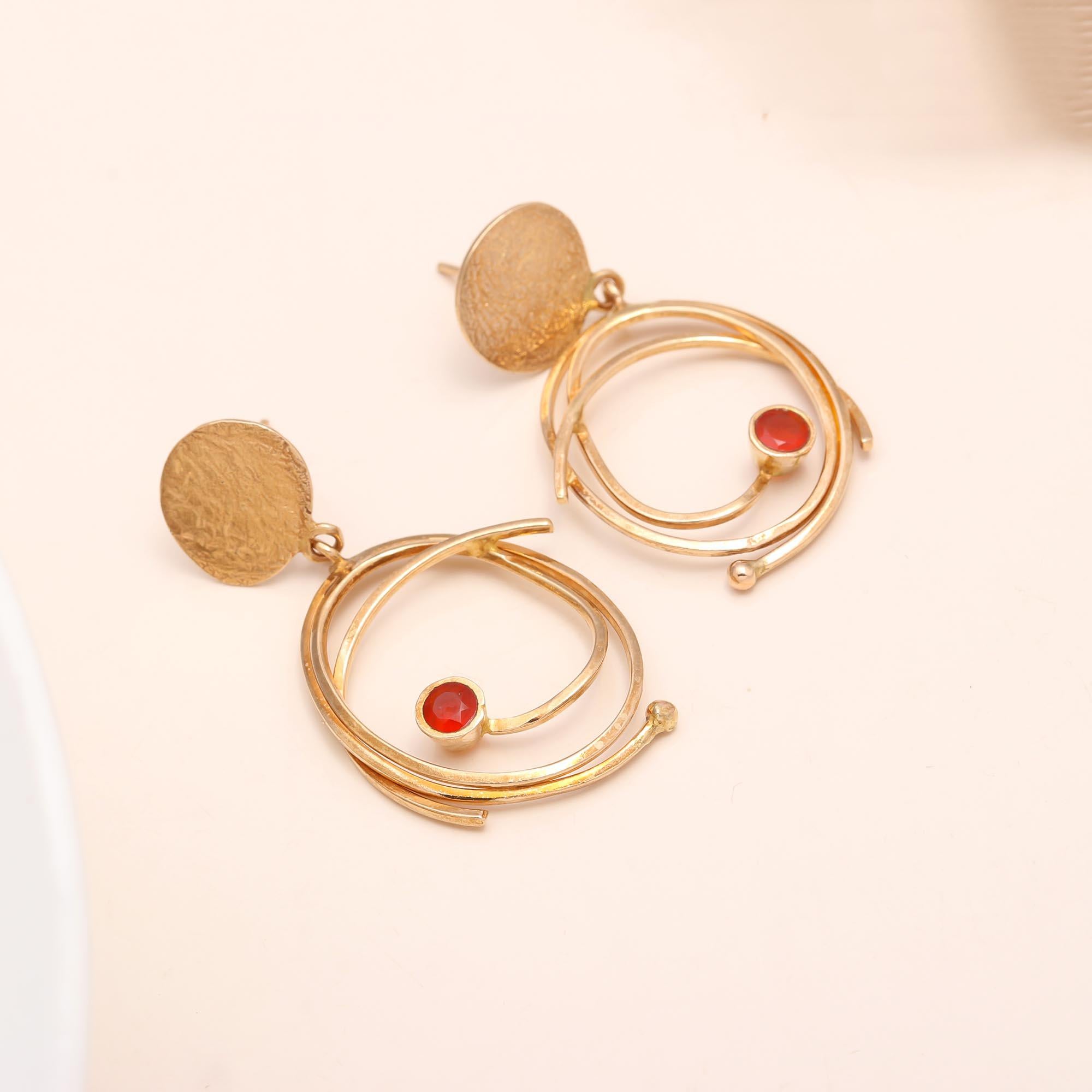 The Solar Orbit: Spiral Wire & Stone Earrings