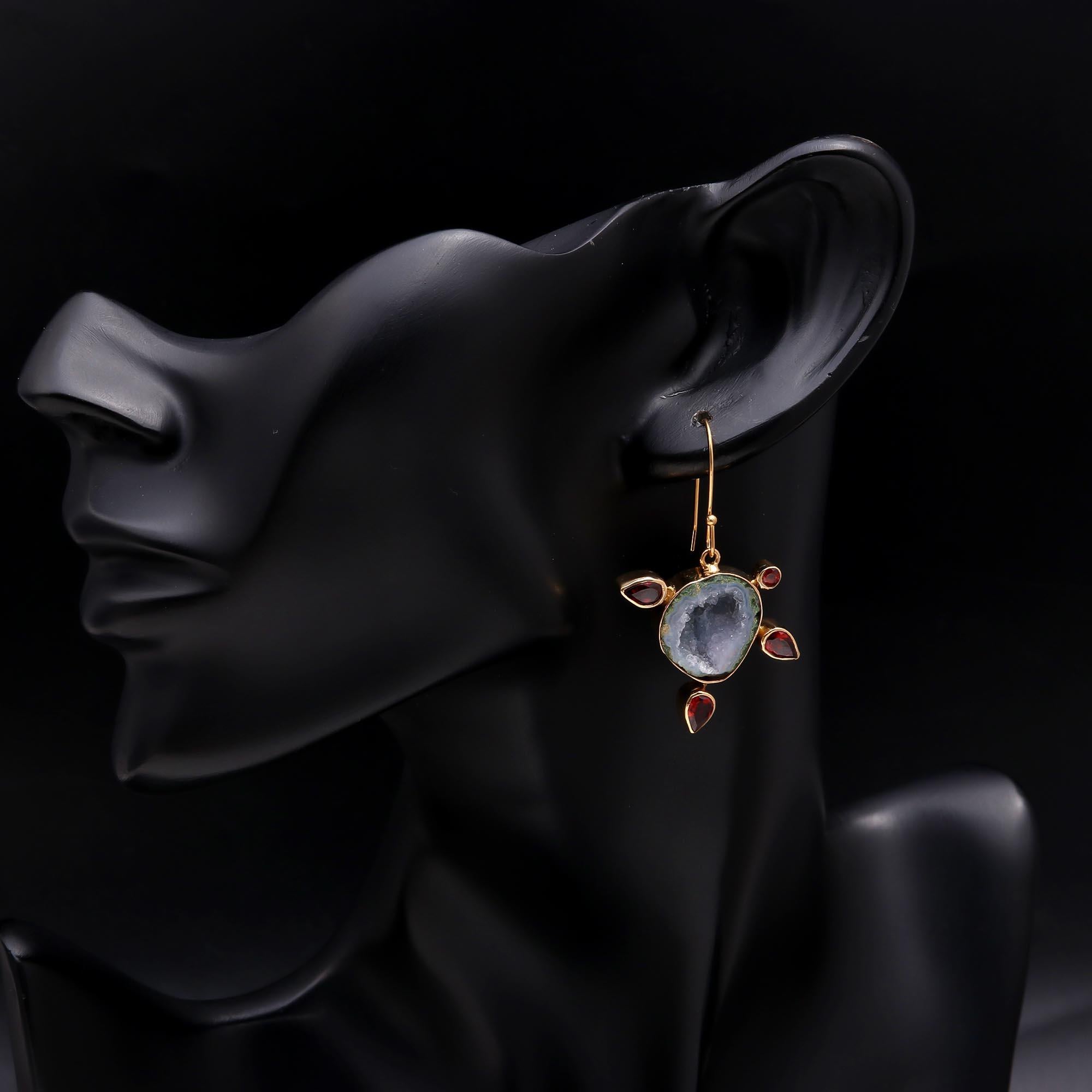 The Geode Amulet: Agate & Garnet Drop Earrings