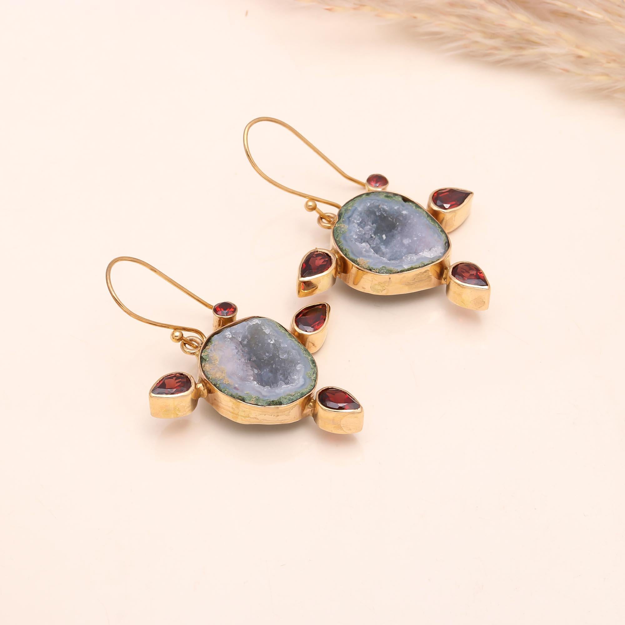 The Geode Amulet: Agate & Garnet Drop Earrings