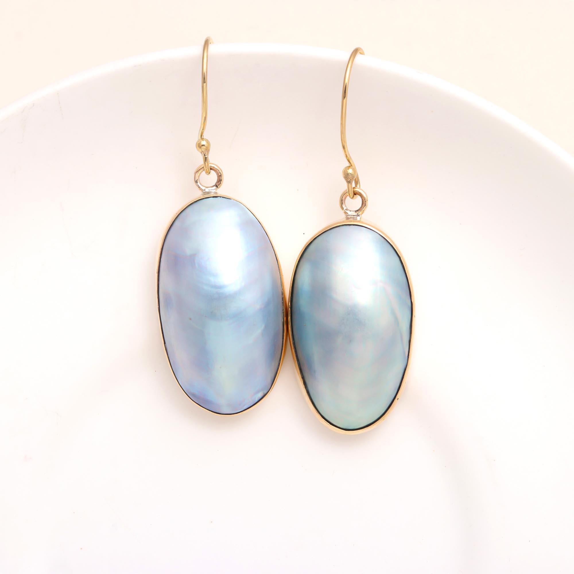 The Lunar Oval: Blue Mother of Pearl Earrings