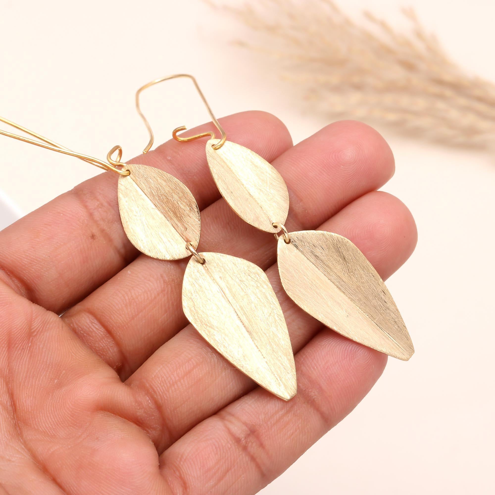The Gilded Foliage: Textured Leaf Threader Earrings