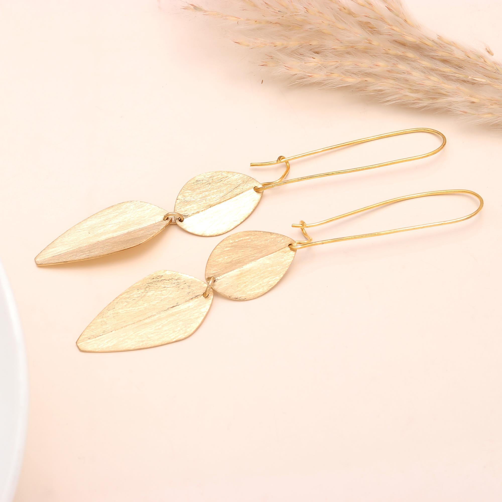 The Gilded Foliage: Textured Leaf Threader Earrings