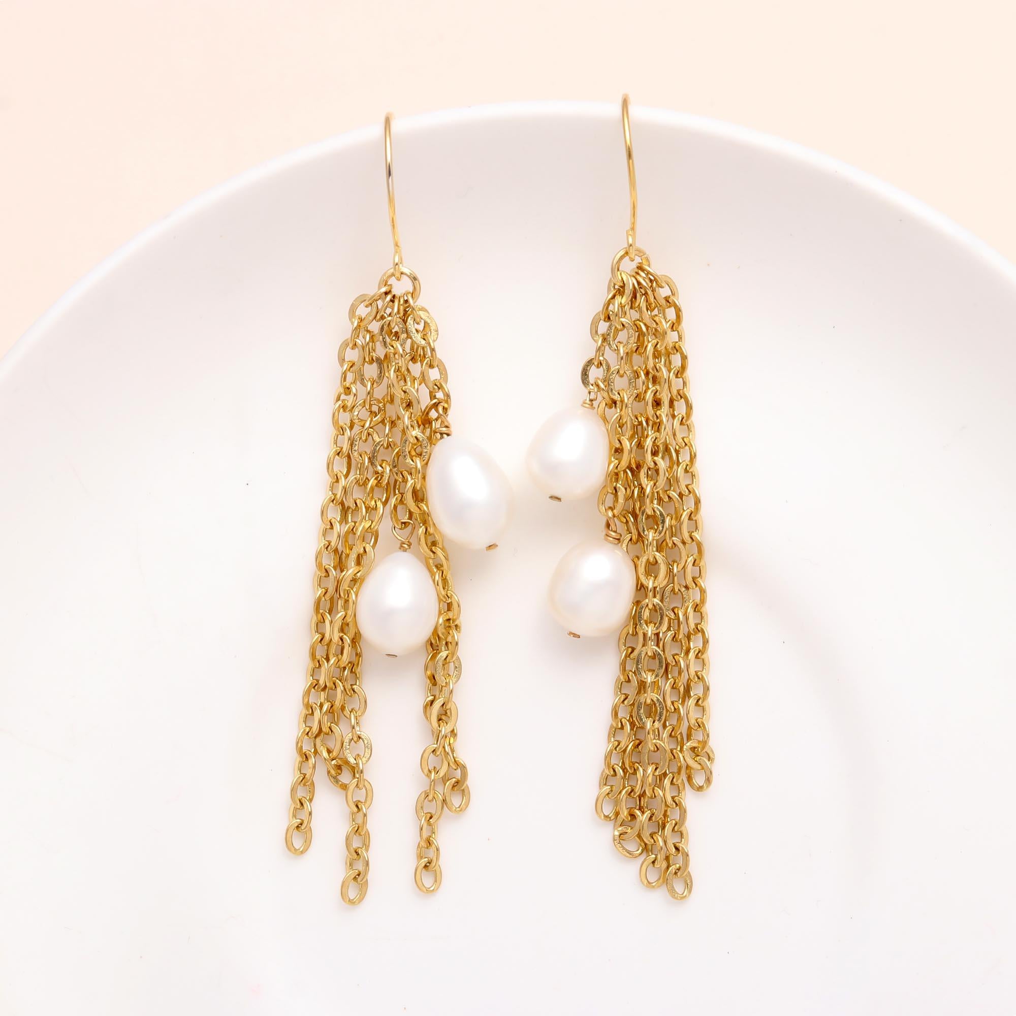 The Pearl Rain: Chain Fringe & Pearl Earrings