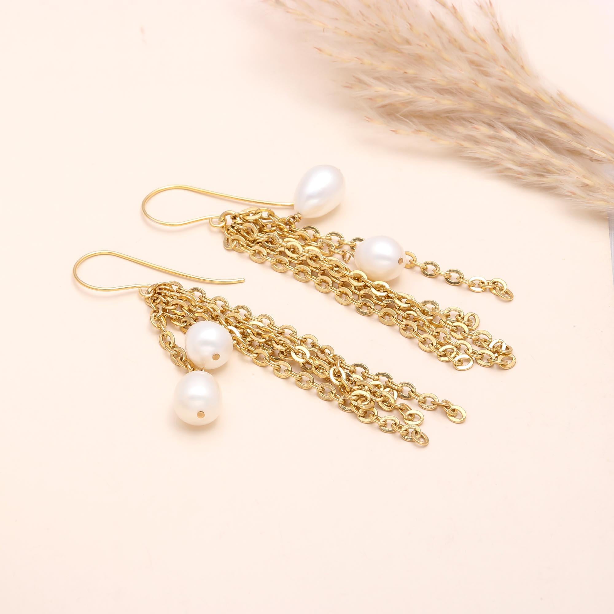 The Pearl Rain: Chain Fringe & Pearl Earrings