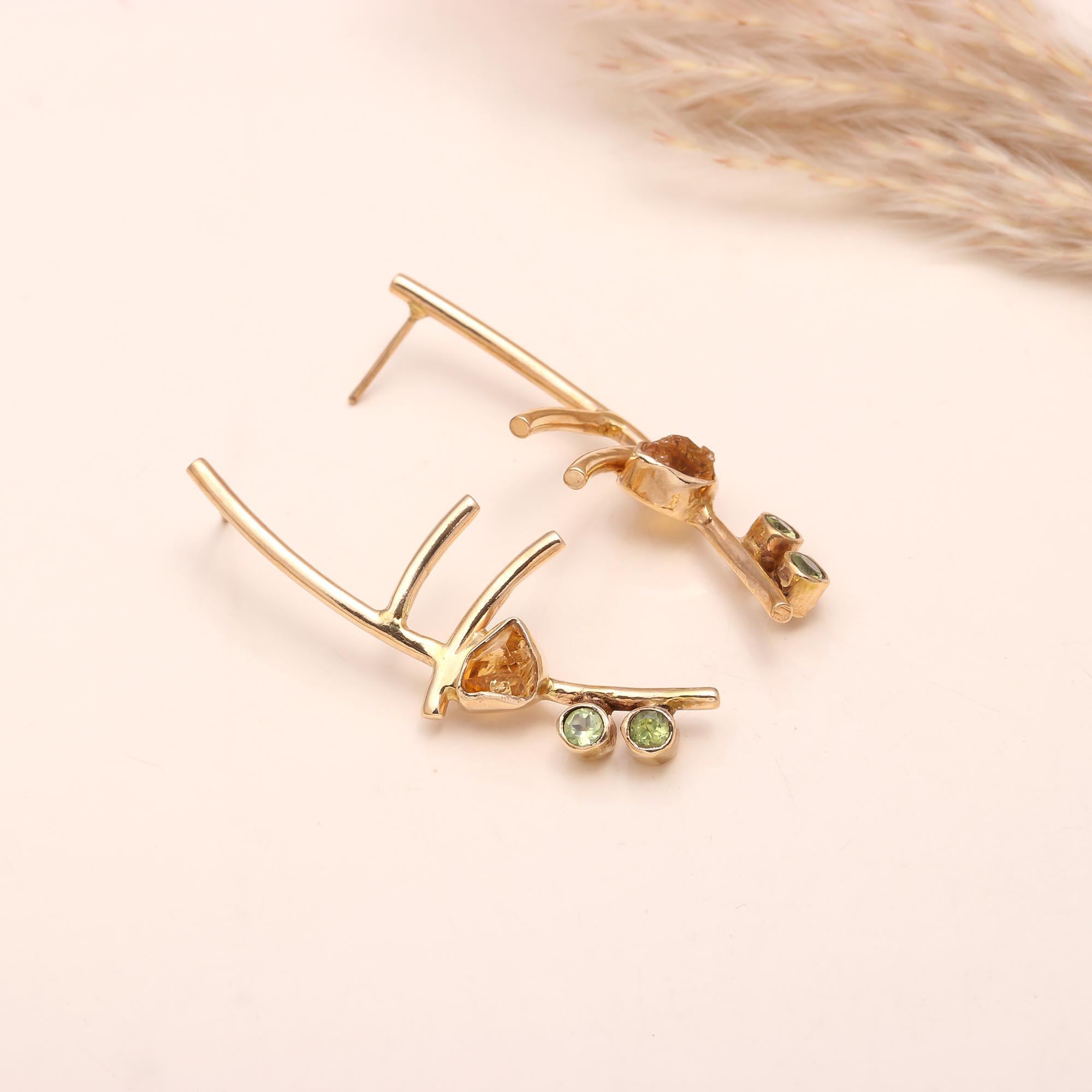 The Abstract Branch: Citrine & Peridot Gold Earrings