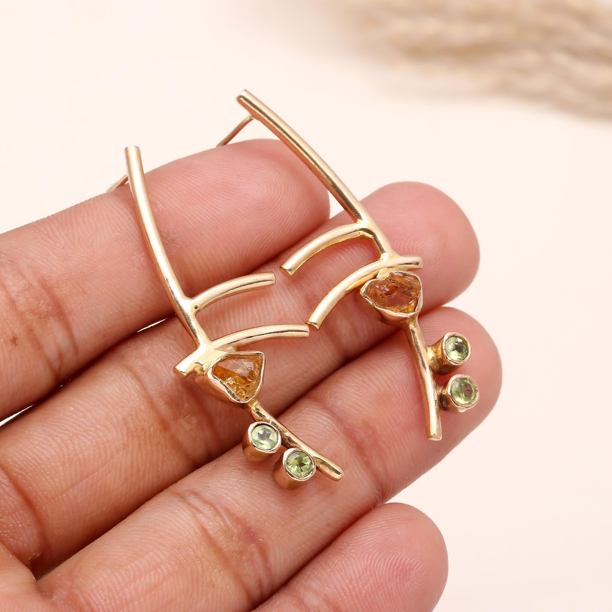 The Abstract Branch: Citrine & Peridot Gold Earrings