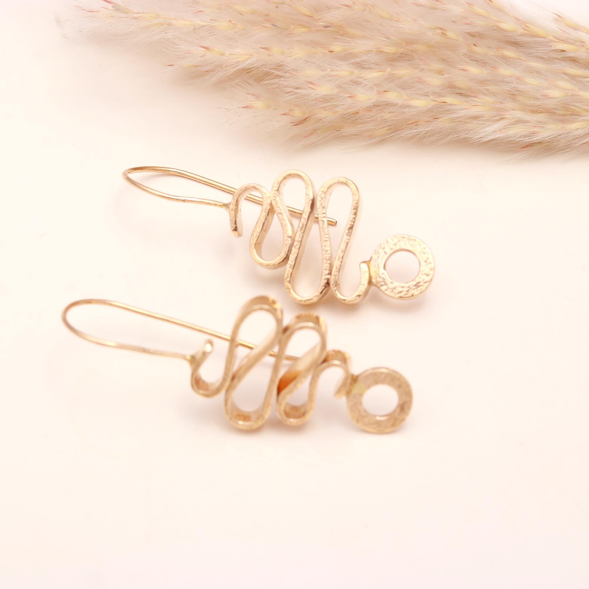 The Abstract Squiggle: Hammered Gold Art Earrings