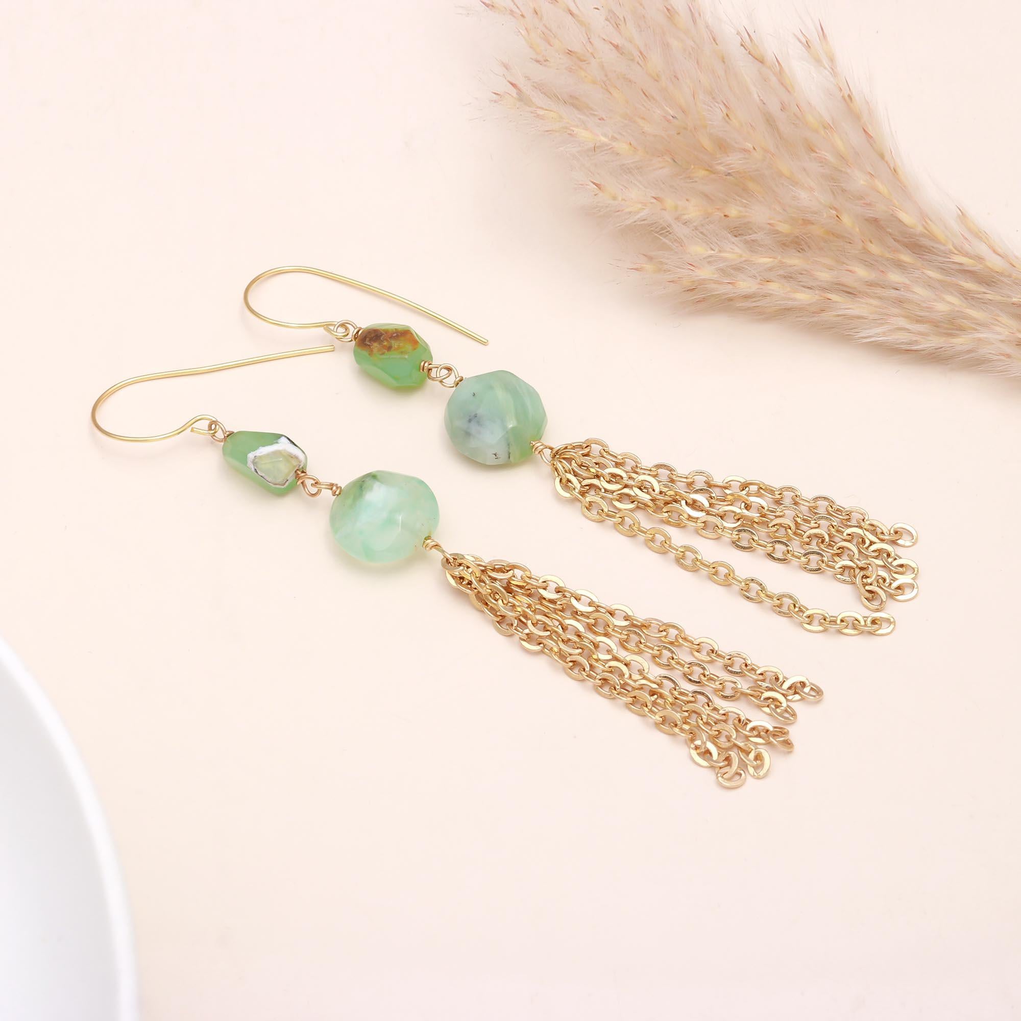 The Green Opal: Chain Tassel Drop Earrings