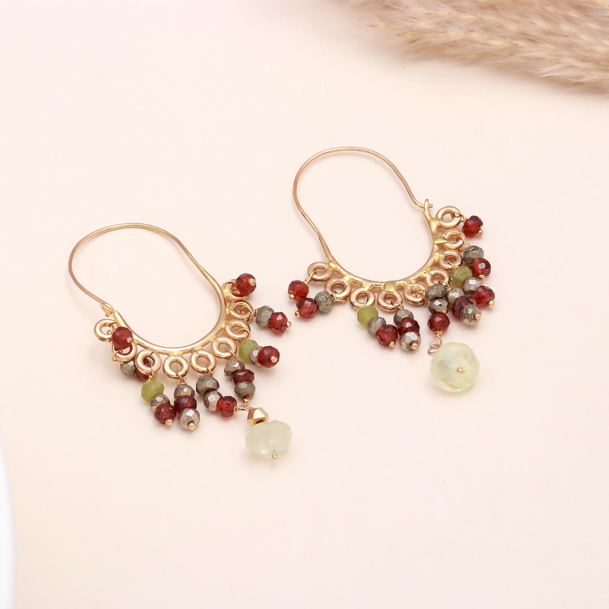 The Bohemian Fringe: Gemstone Beaded Hoop Earrings