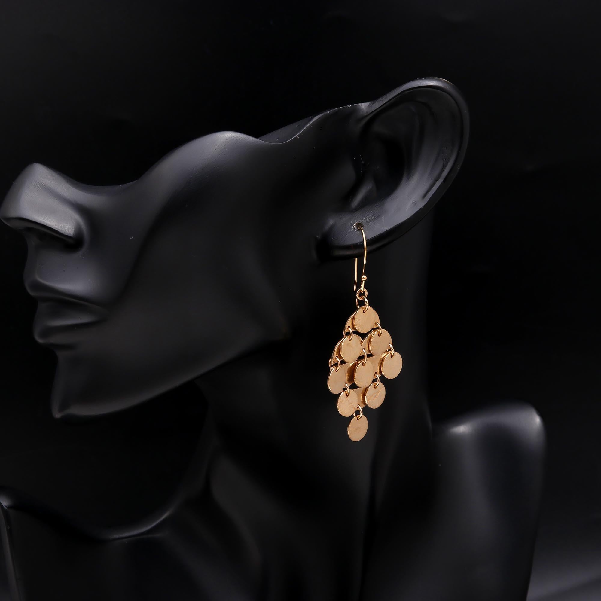 The Golden Cascade: Textured Disc Chandelier Earrings