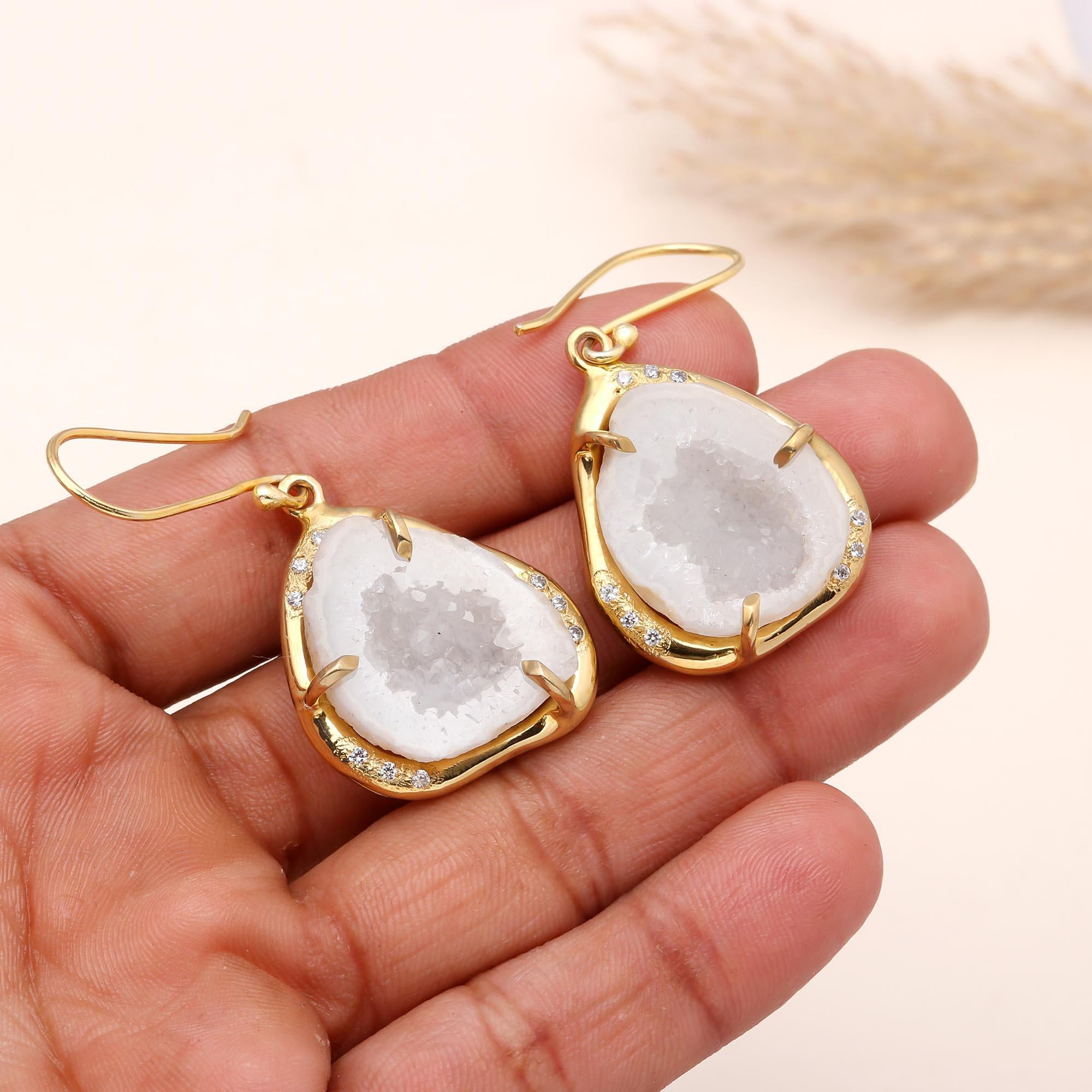 The Snow Druzy: White Geode & Pave Earrings