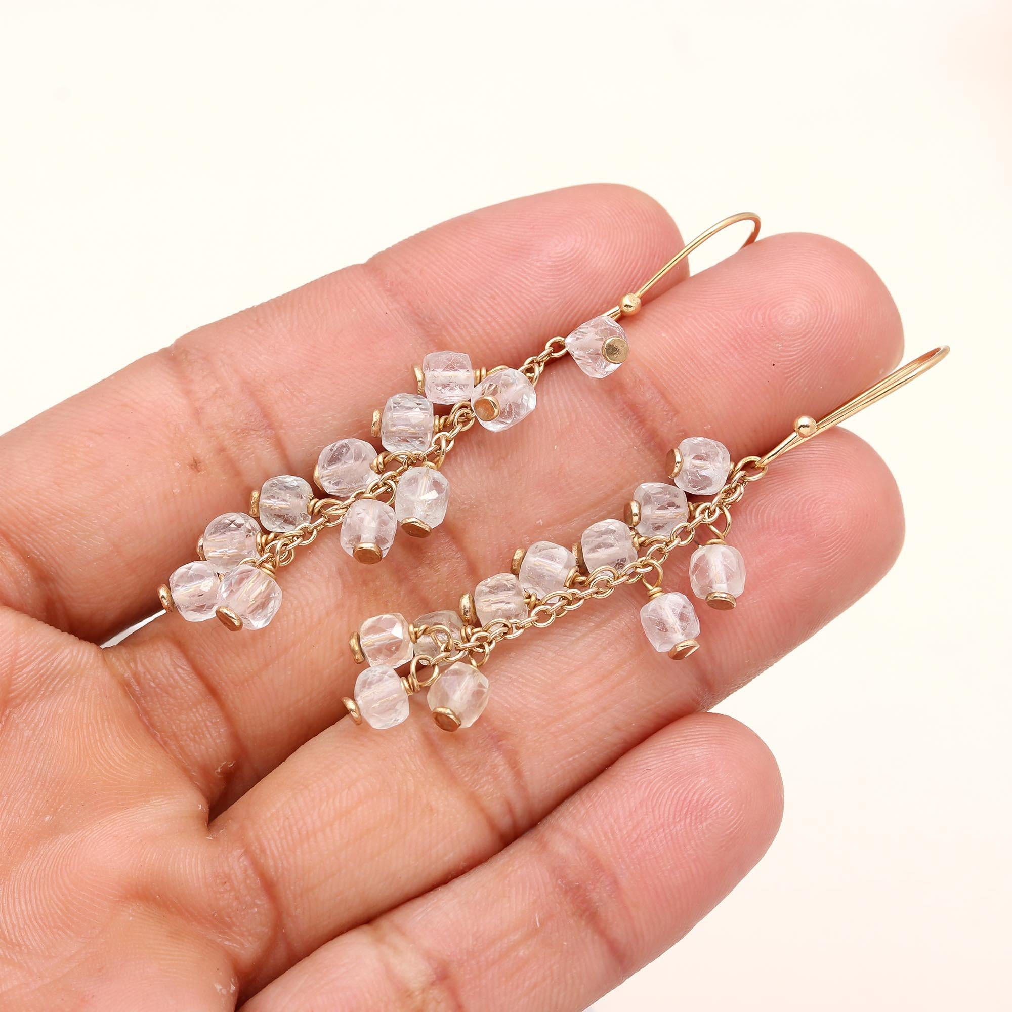 The Crystal Cascade: Linear Bead Drop Earrings