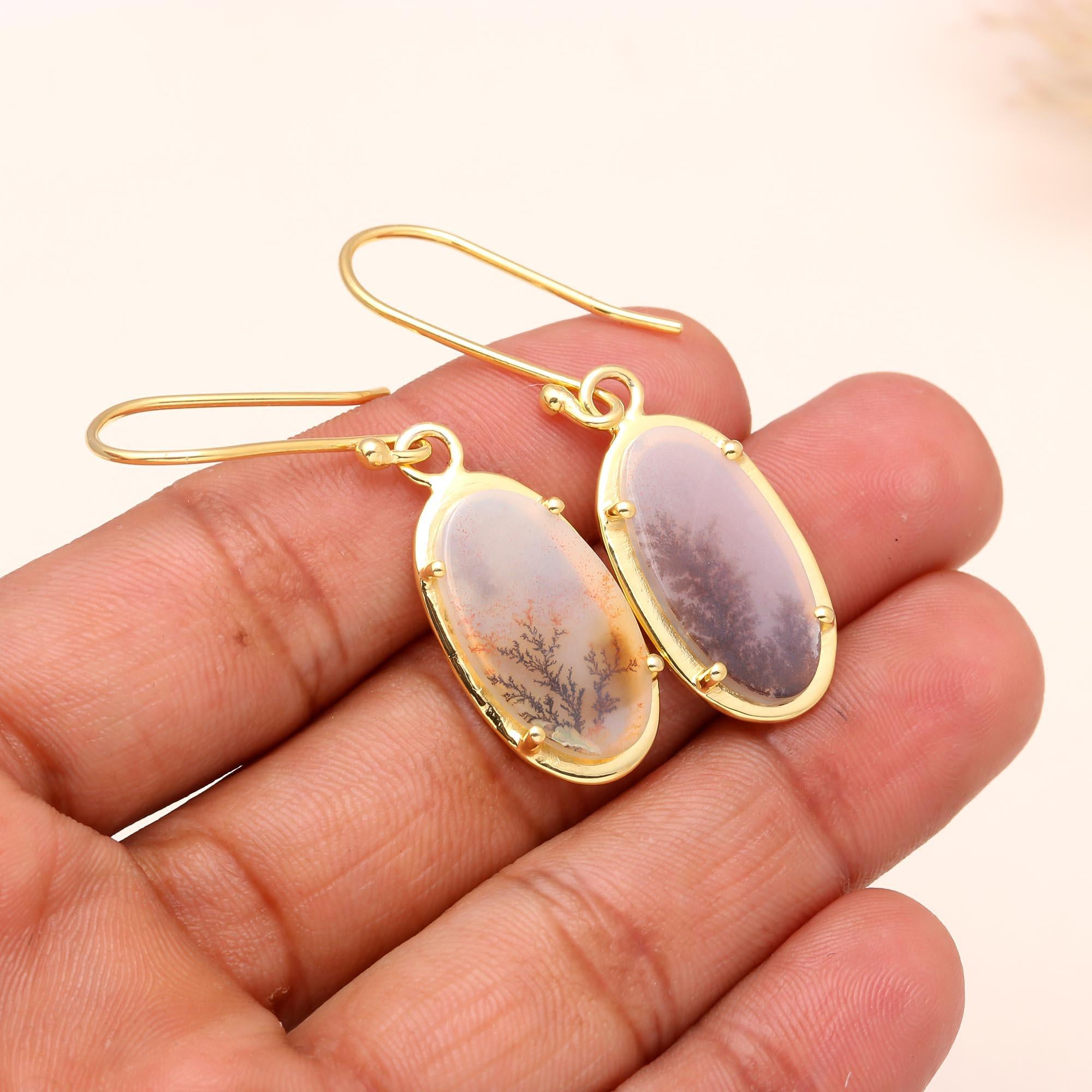 The Winter Landscape: Dendritic Agate Oval Earrings