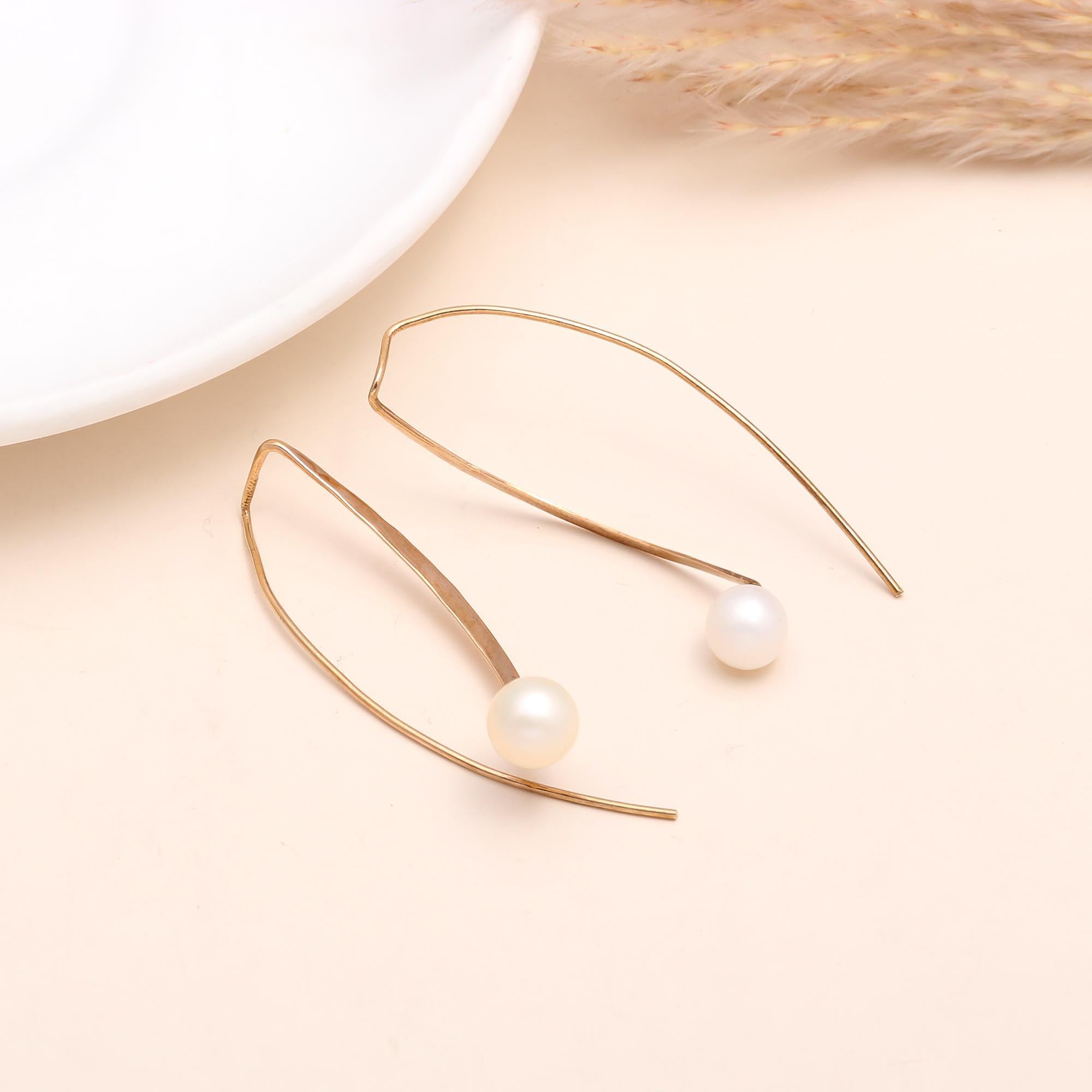 The Modern Pearl: Geometric Wire Threader Earrings
