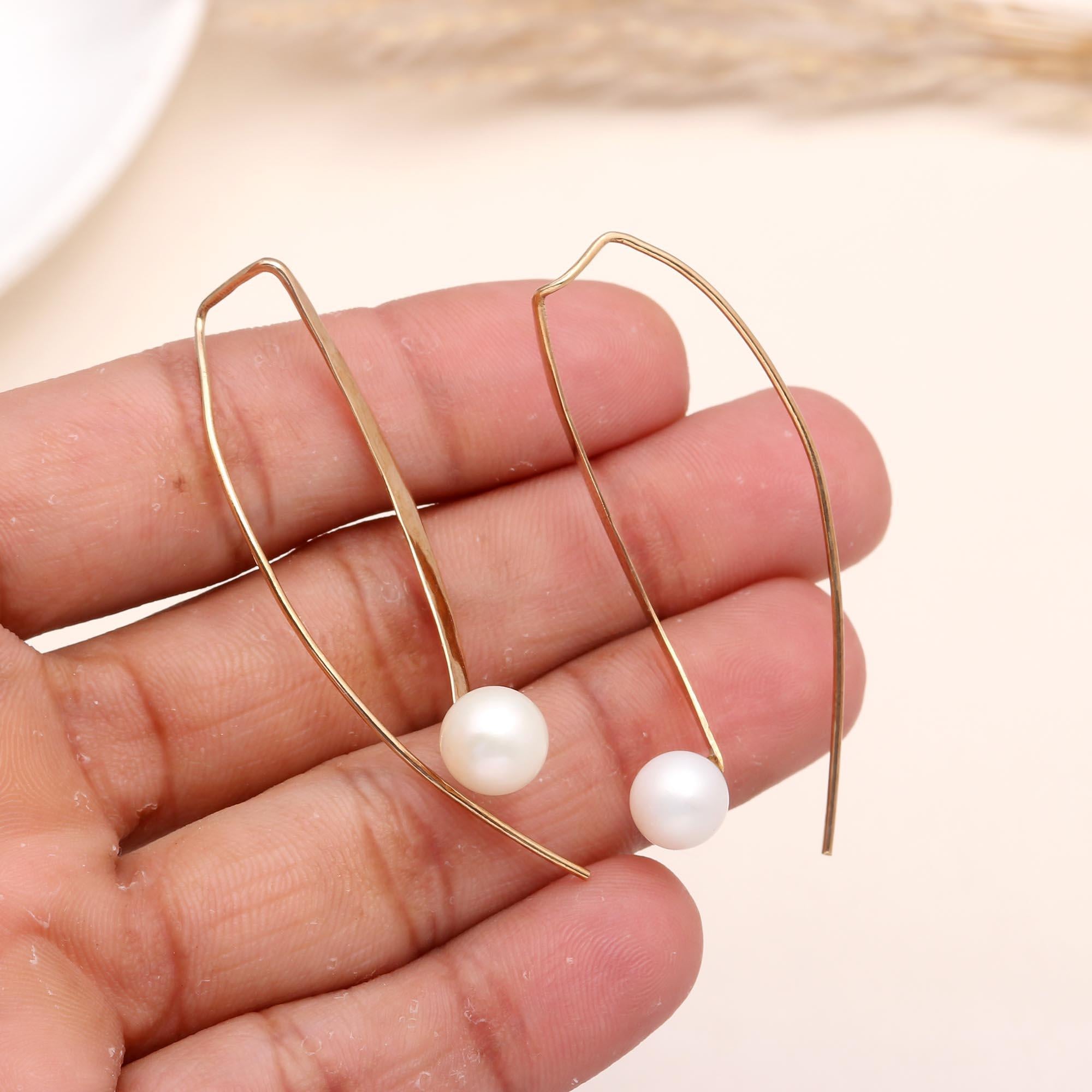 The Modern Pearl: Geometric Wire Threader Earrings