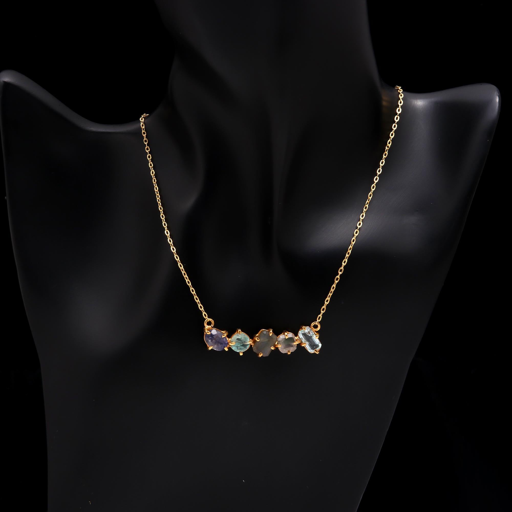The Prism Arc: Multi-Gemstone Curved Bar Necklace