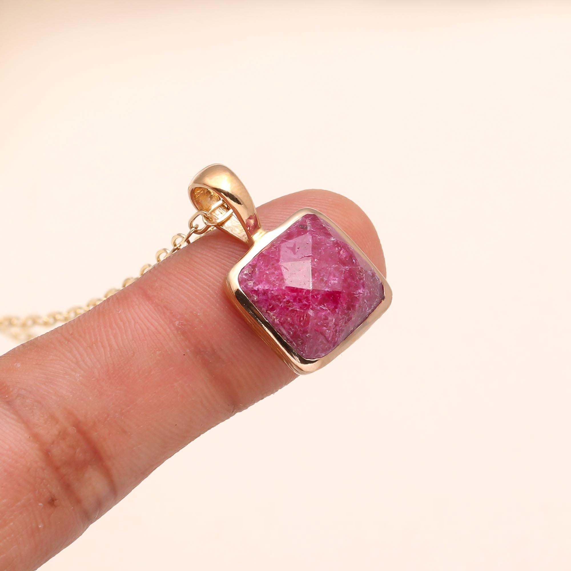 The Rosy Cushion: Pink Tourmaline Solitaire Necklace