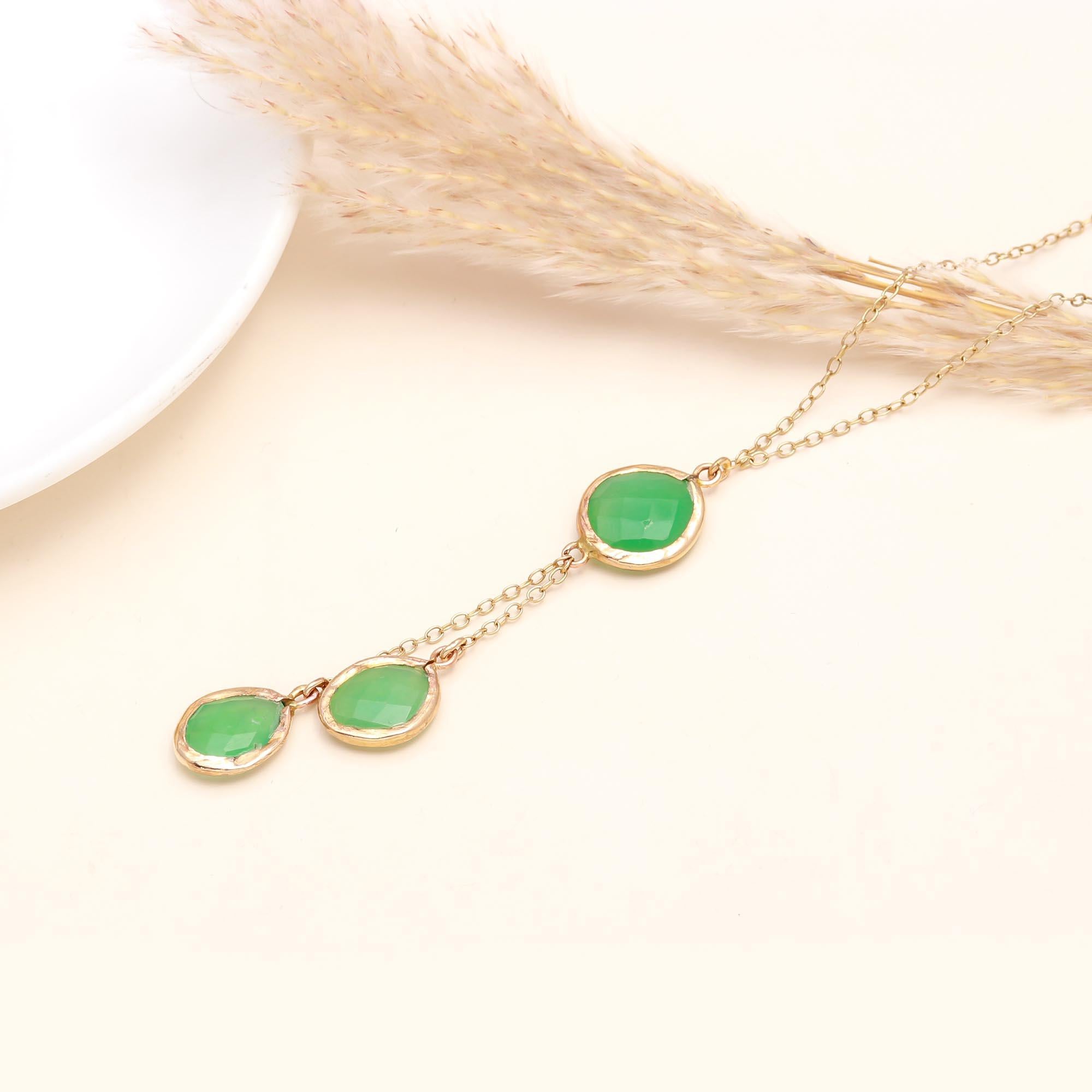 925 Silver Chrysoprase Drop Pendant Necklace