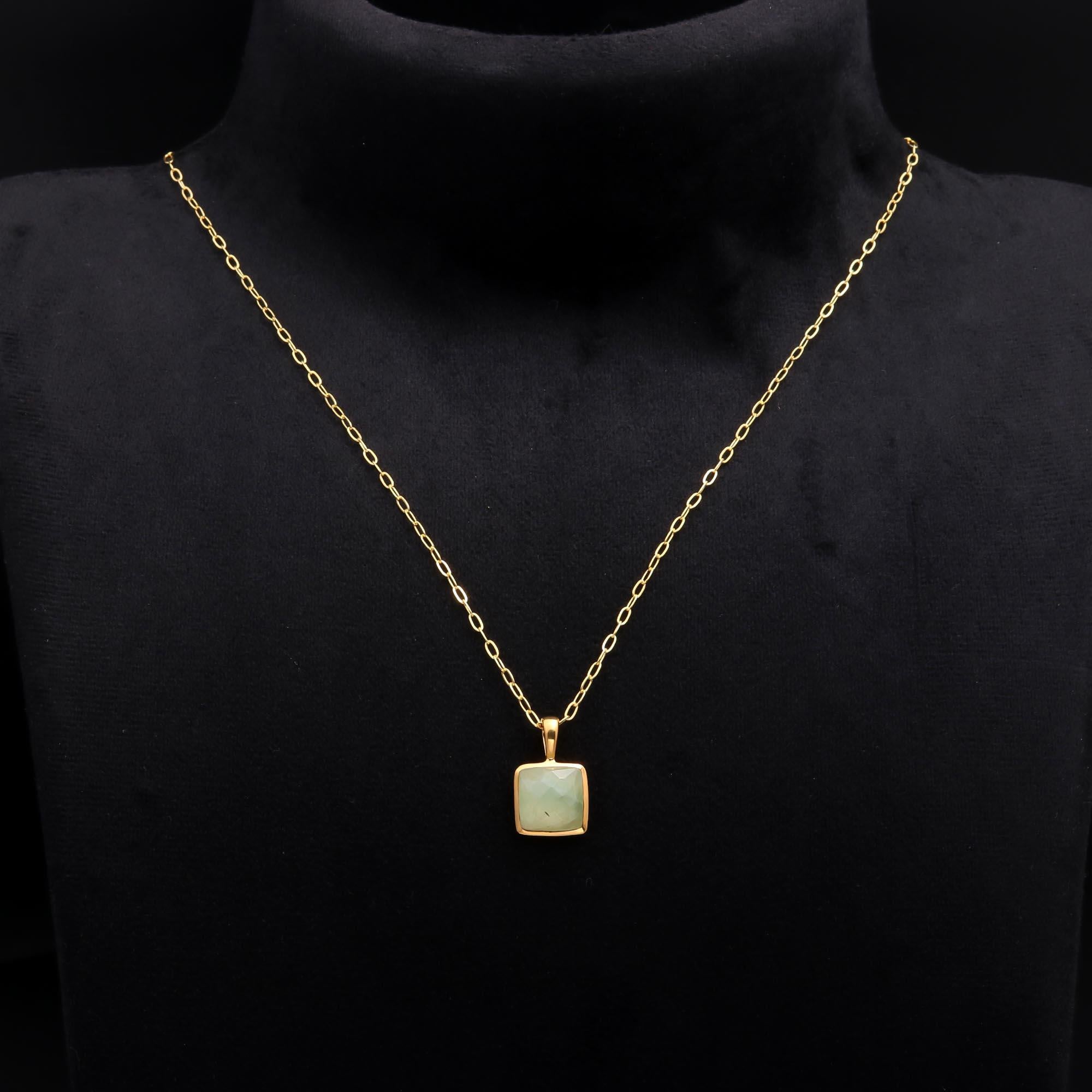 The Mint Square: Green Prehnite Minimal Pendant