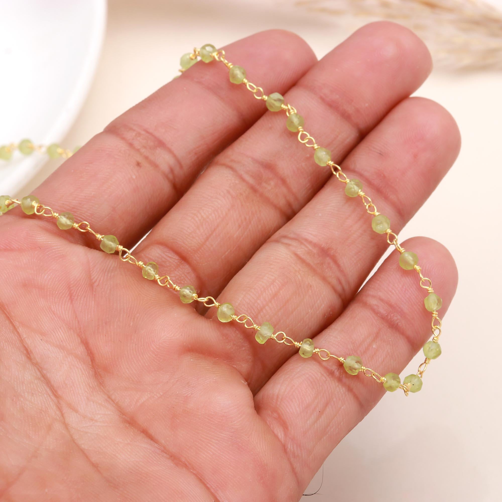 The Verdant Strand: Peridot Beaded Rosary Necklace