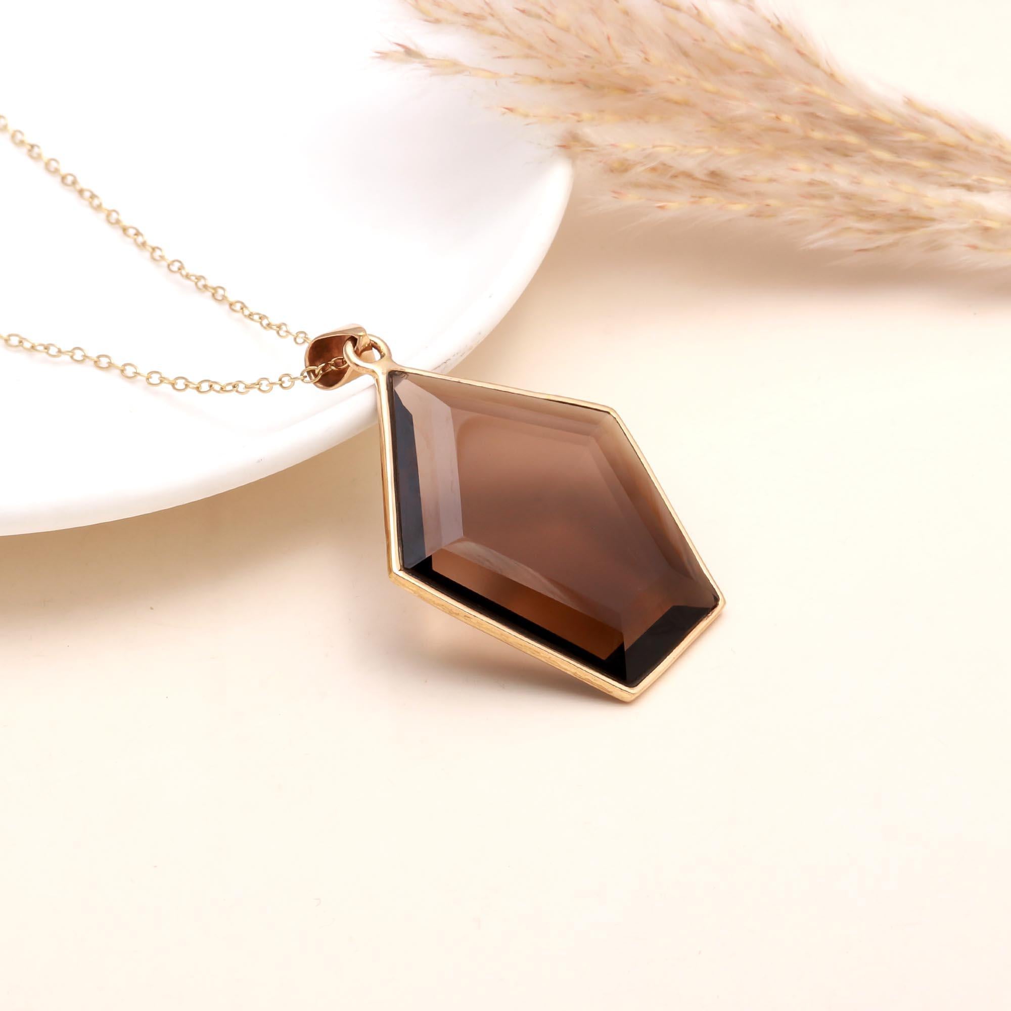 Geometric Smoky Quartz Pendant Necklace