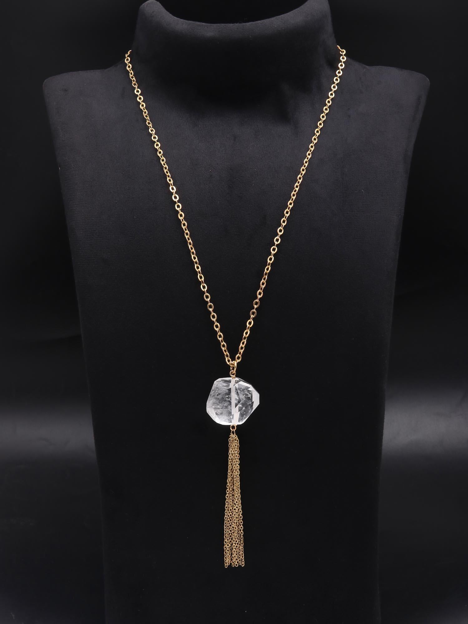 The Ice & Gold: Raw Quartz Tassel Necklace
