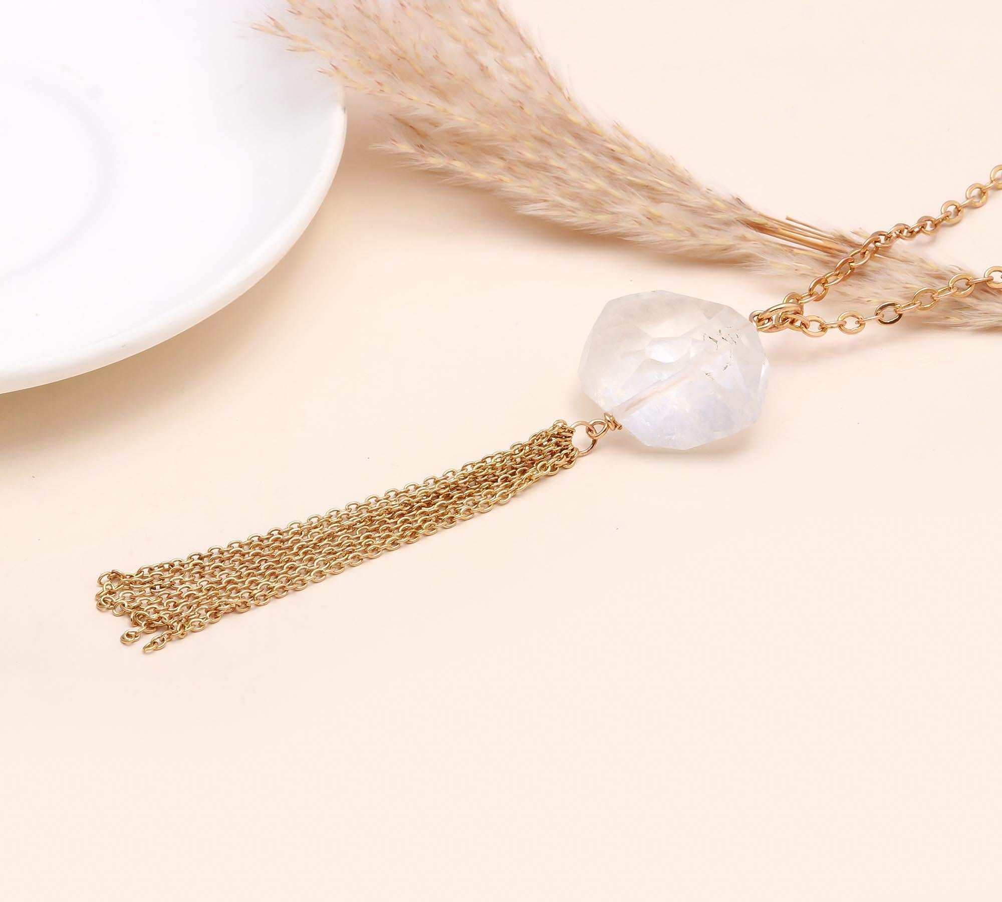 The Ice & Gold: Raw Quartz Tassel Necklace