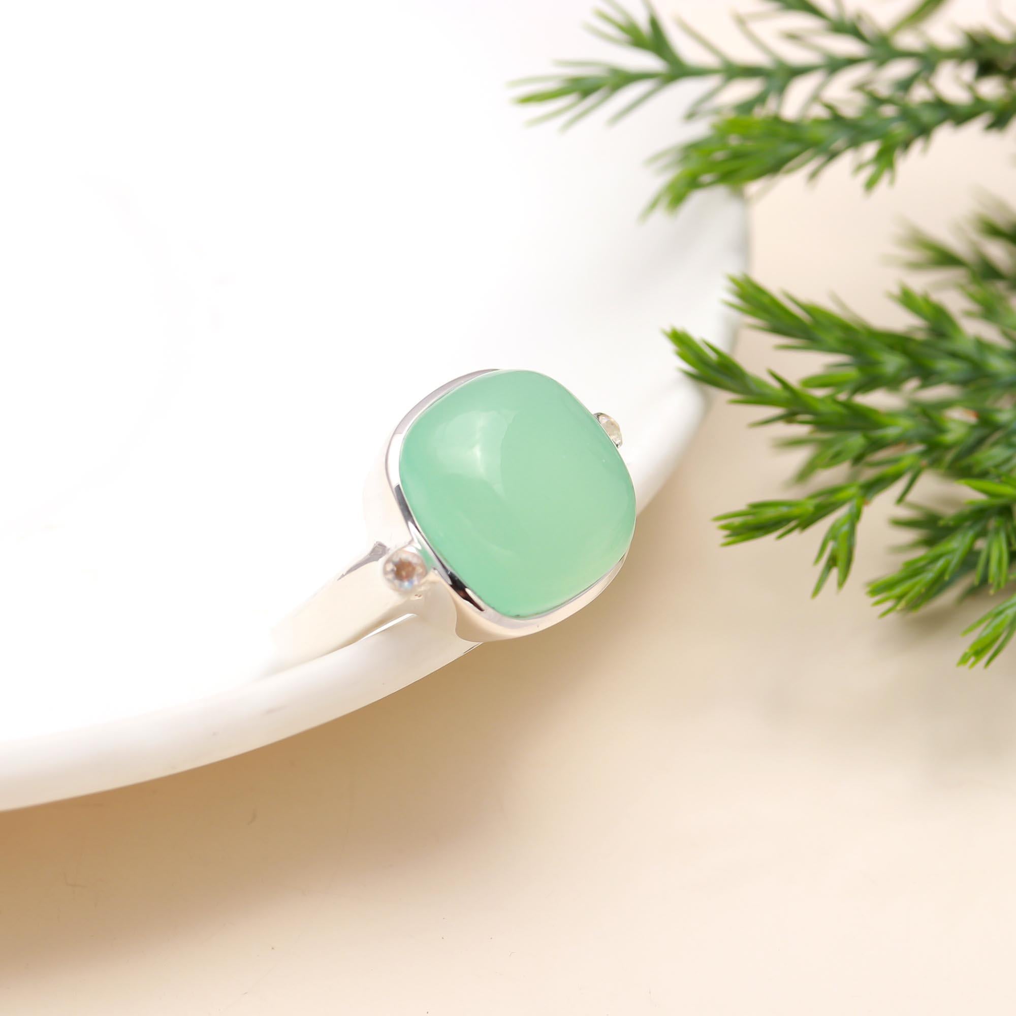 925 Silver Green Chalcedony Ring