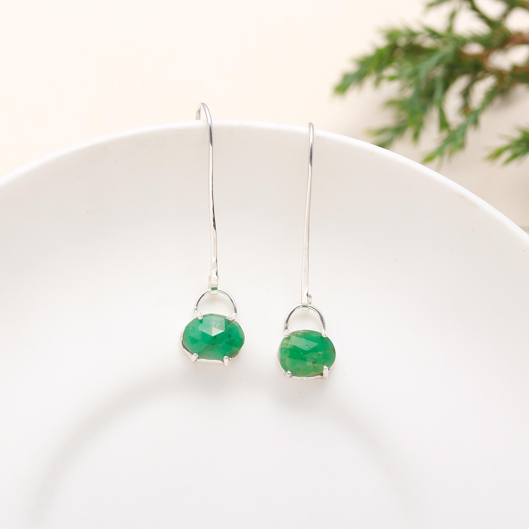 The Emerald Oval: Green Onyx Minimalist Drop Earrings