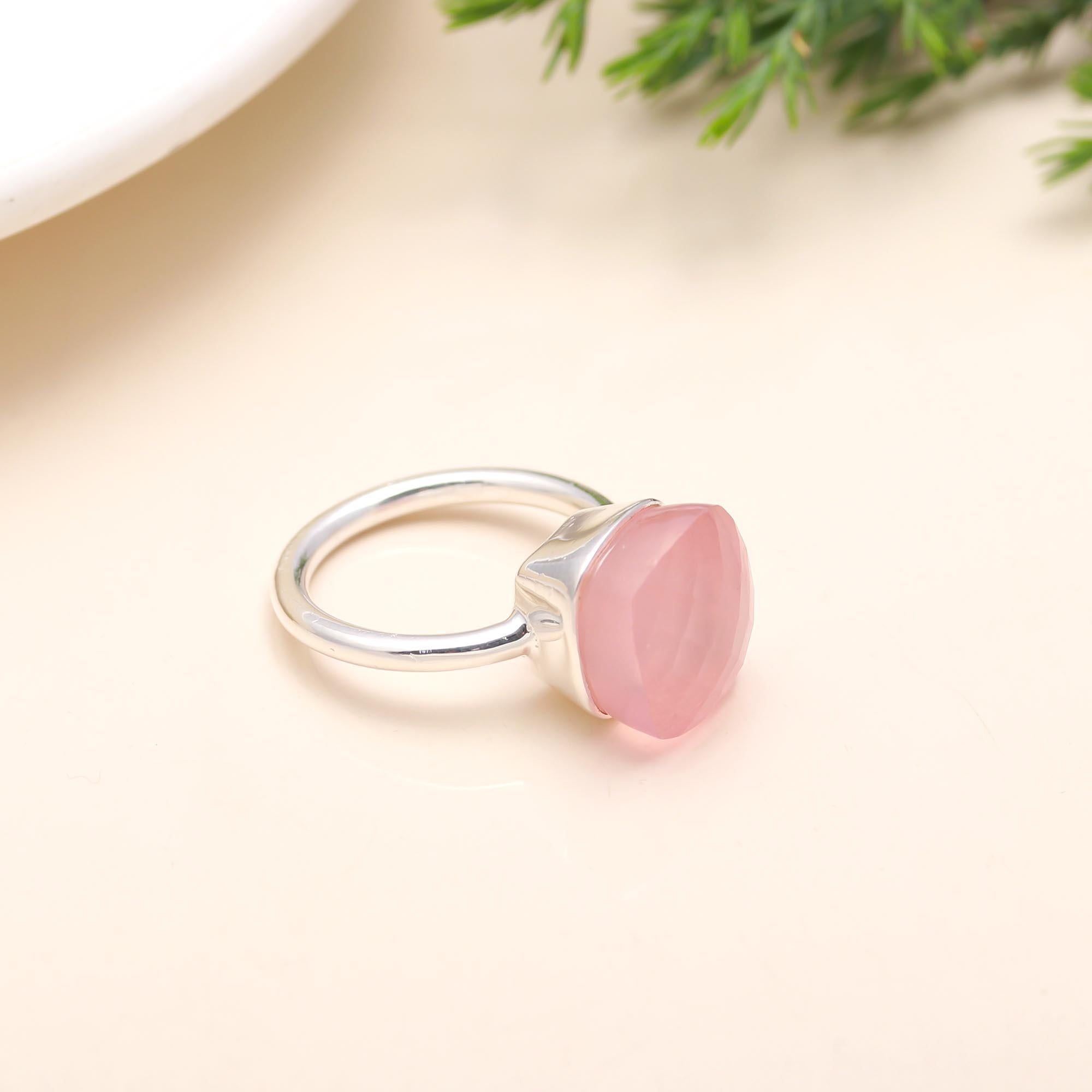 925 Silver Rose Quartz Ring