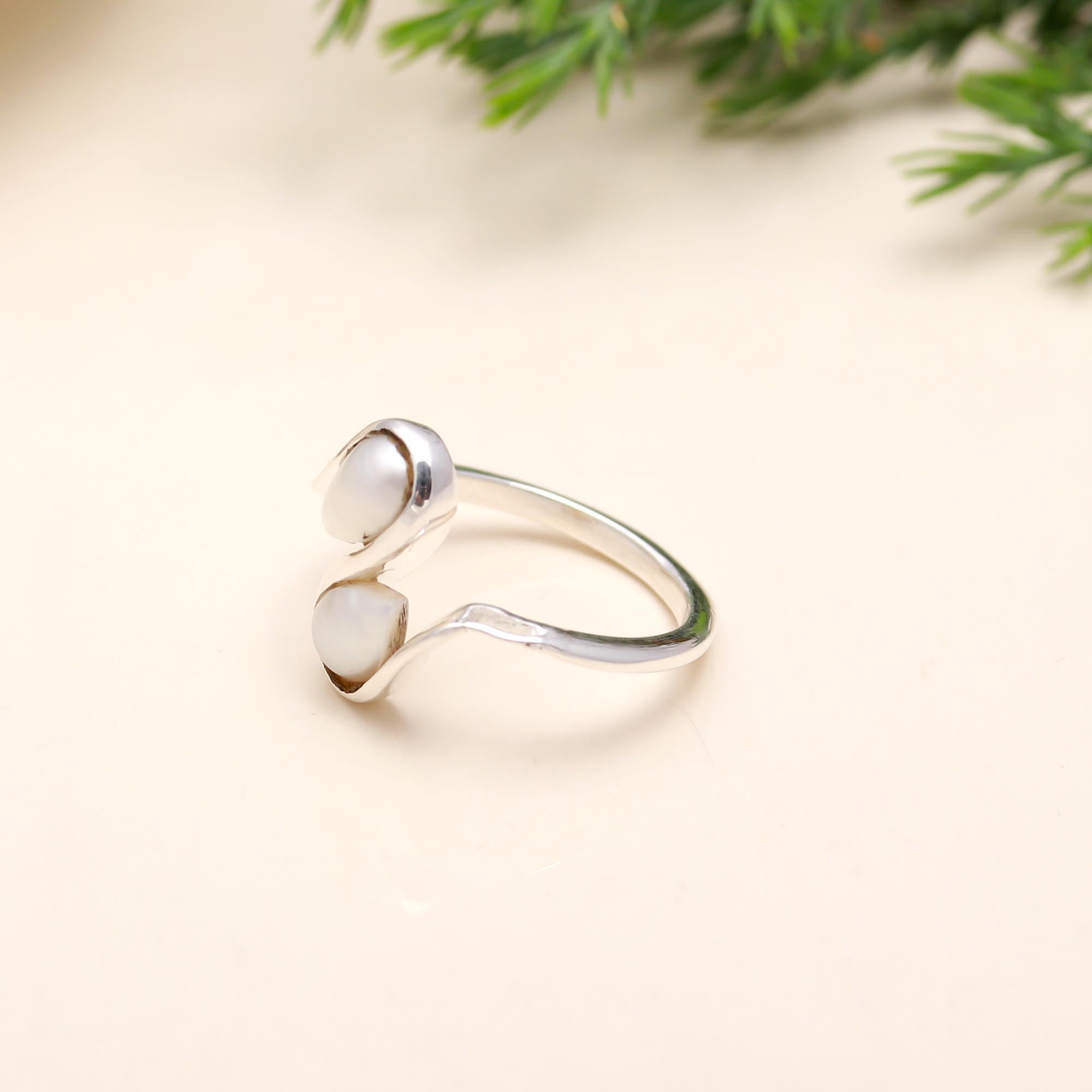 The Twin Lustre: Pearl & Silver Bypass Ring