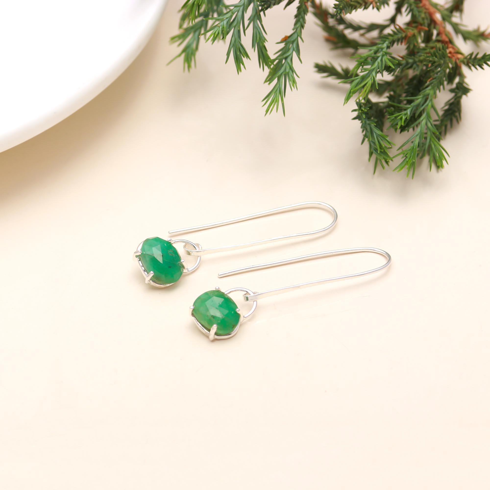 The Emerald Oval: Green Onyx Minimalist Drop Earrings